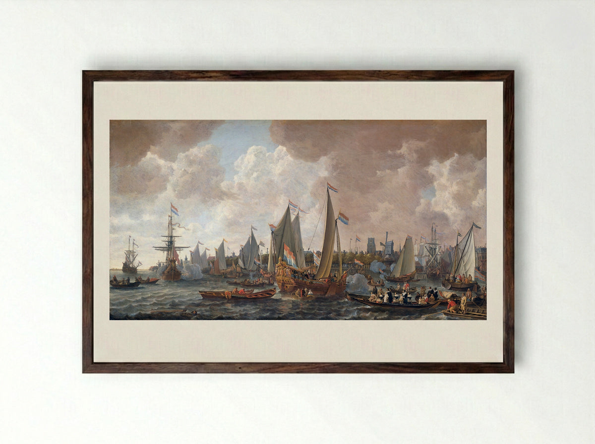 Arrival of Charles II, King of England, in Rotterdam, 24 May 1660 - Lieve Pietersz. Verschuier - Framed Print Dark Wood