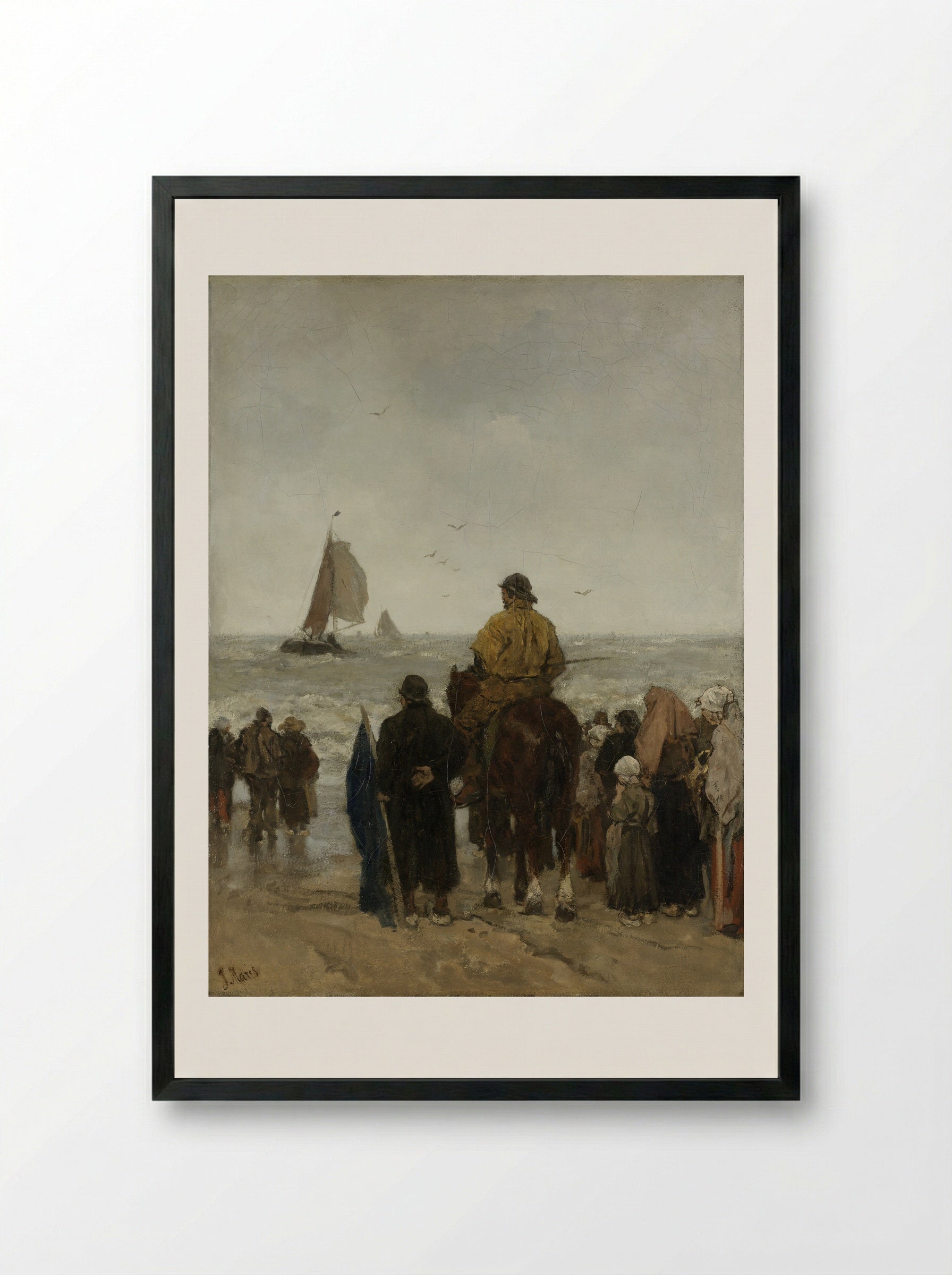 Arrival of the Boats - Jacob Maris - Framed Print Black
