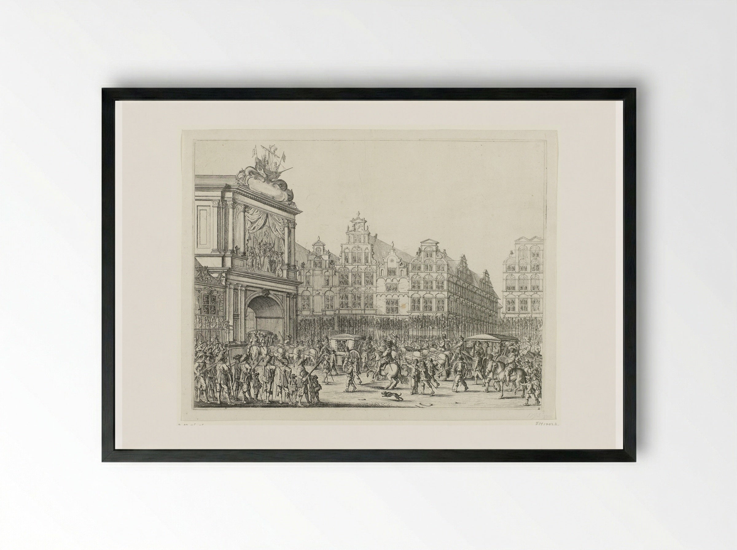 Arrival of the Procession Along the Nieuwerdijk on the Dam - Salomon Savery - Framed Print Black