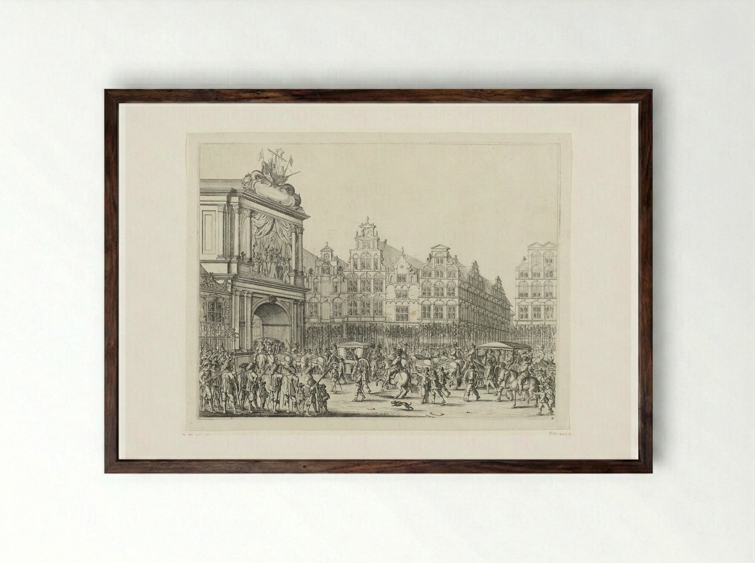 Arrival of the Procession Along the Nieuwerdijk on the Dam - Salomon Savery - Framed Print Dark Wood