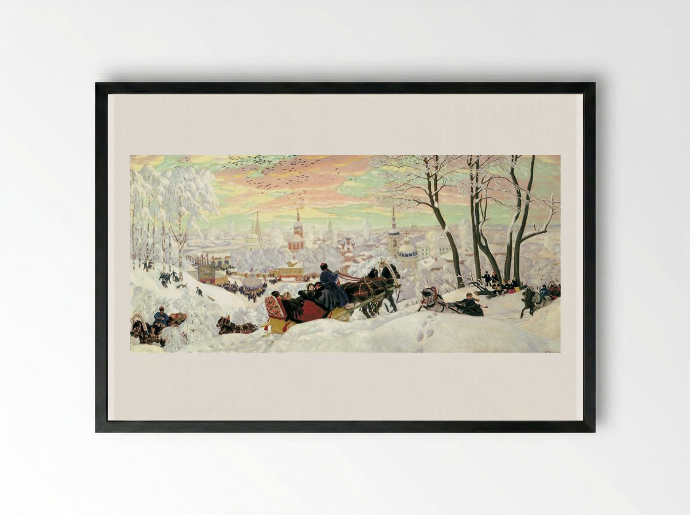 Arriving for Shrovetide - Boris Kustodiev - Framed Print Black