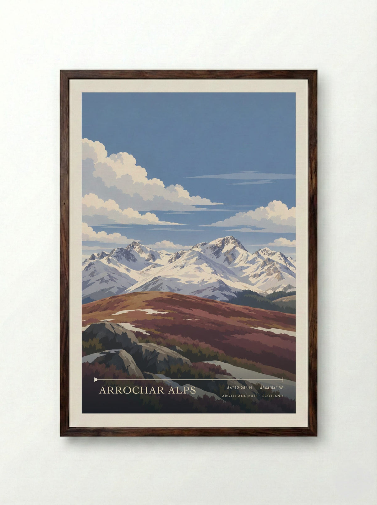 Arrochar Alps, Argyll and Bute | Travel Poster - Framed Print Dark Wood