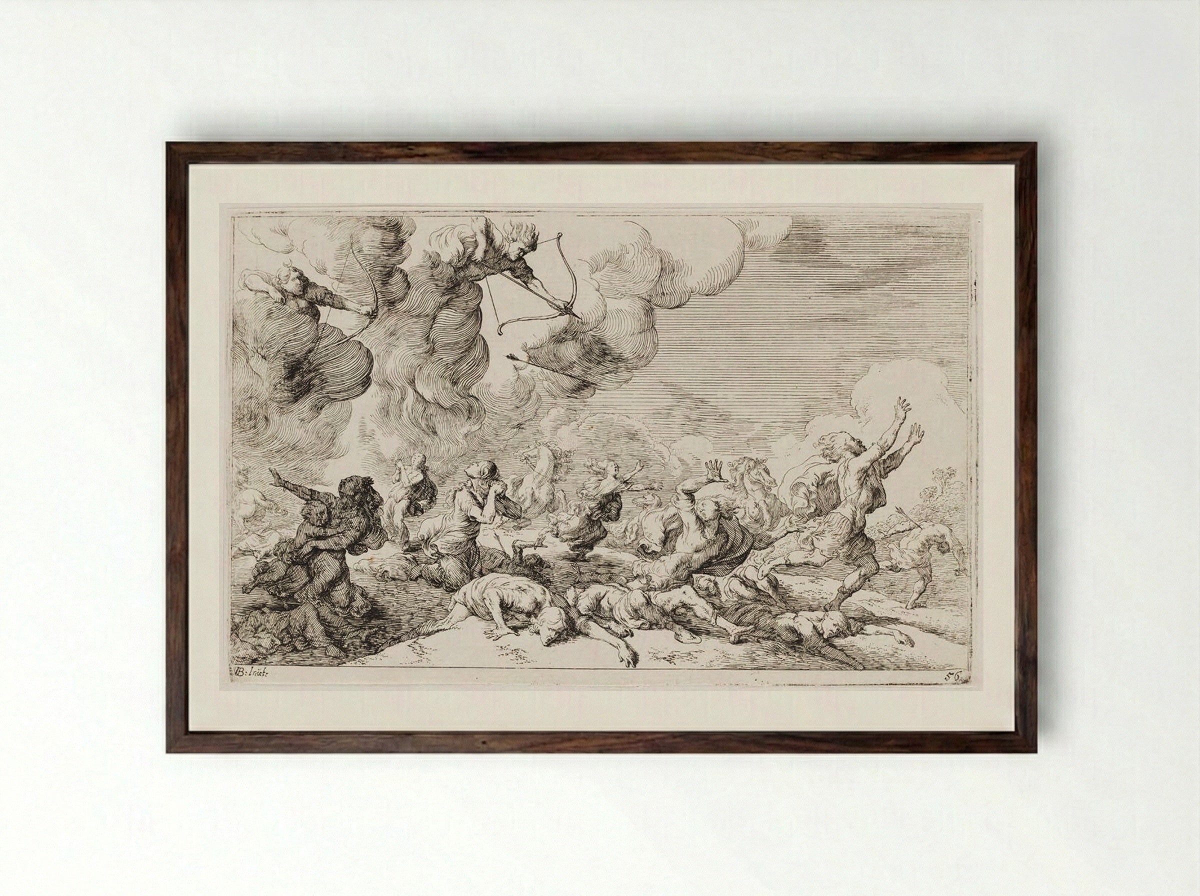 Artemis and Apollo Kill the Children of Niobe - Johann Wilhelm Baur - Framed Print Dark Wood