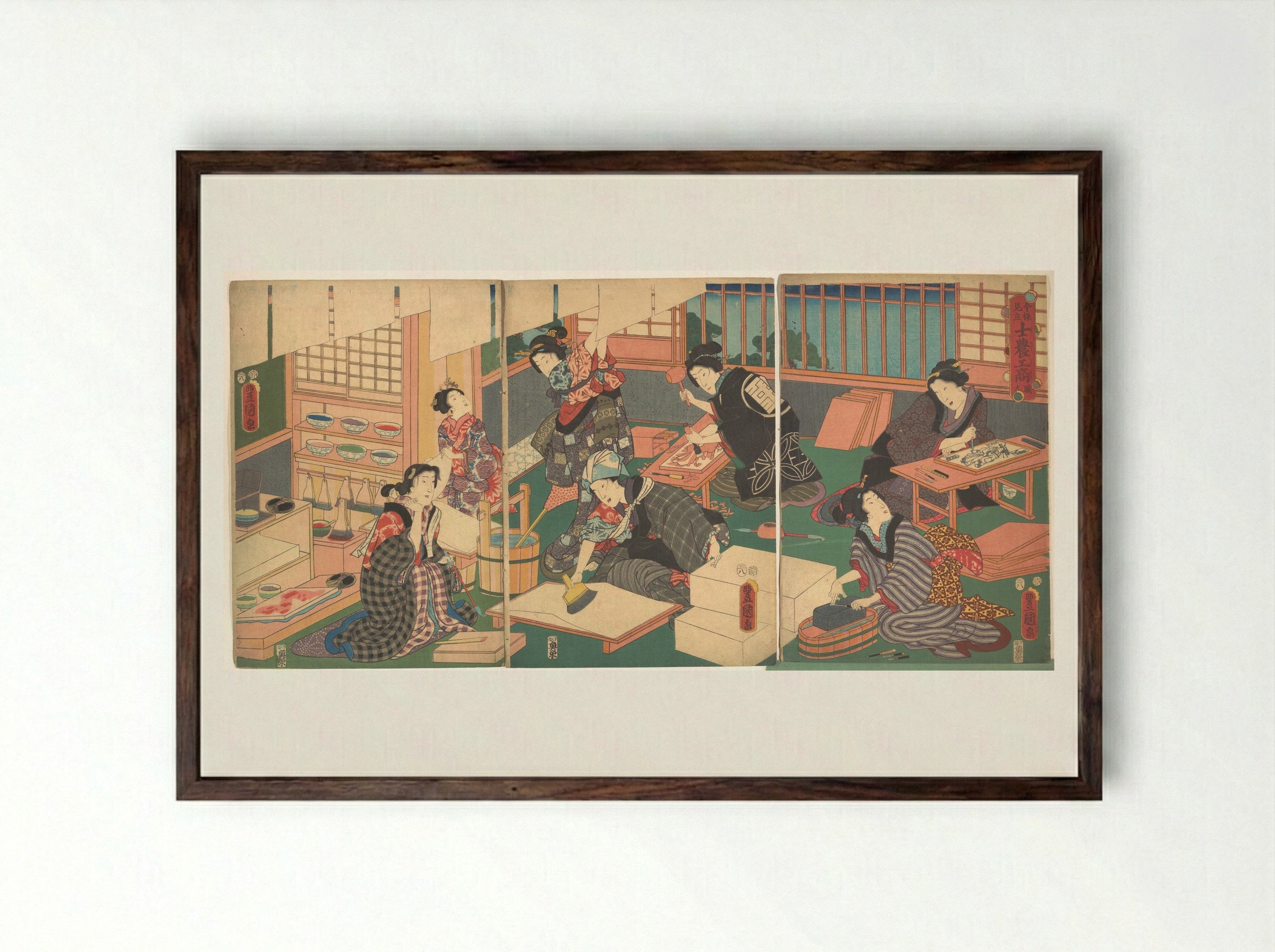 Artisans, from the series An Up-to-Date Parody of the Four Classes - Utagawa Kunisada - Framed Print Dark Wood