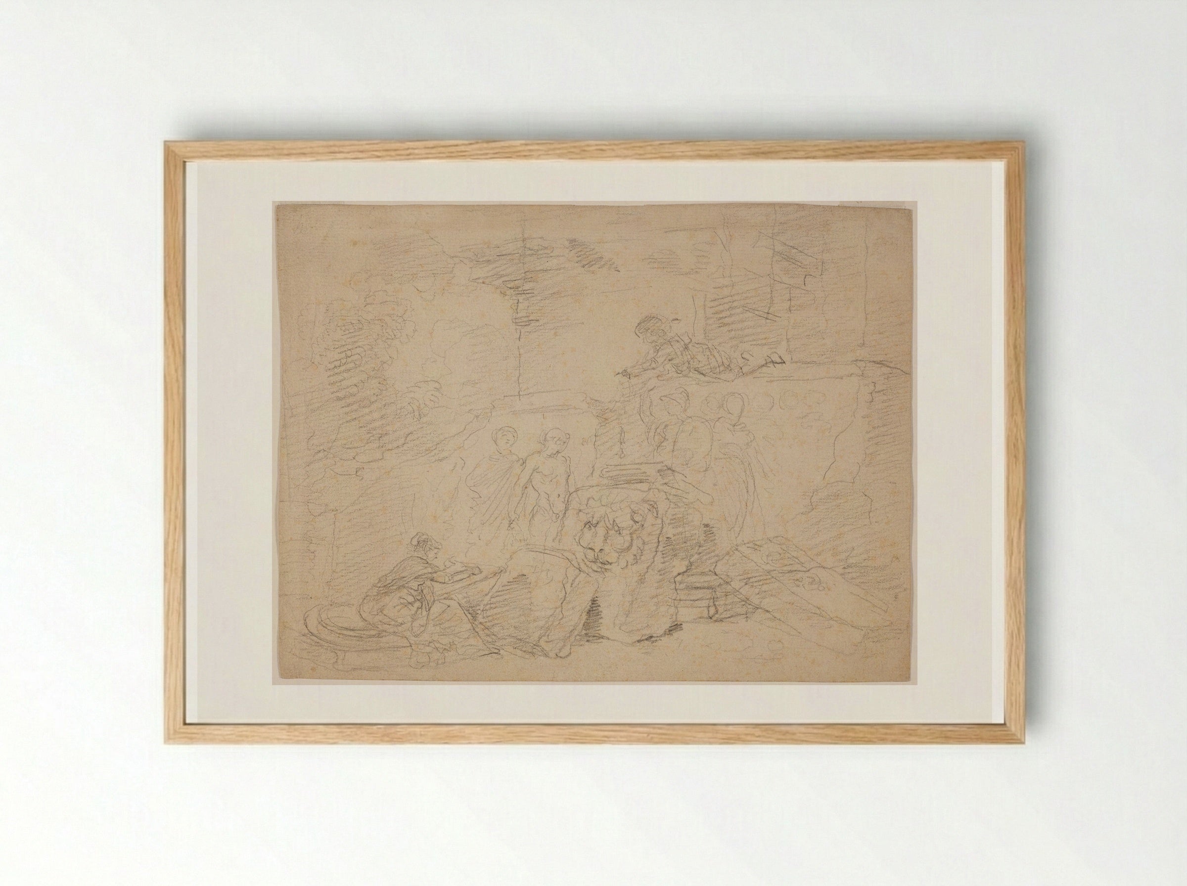 Artist Sketching amid Roman Ruins - Hubert Robert - Framed Print Wood