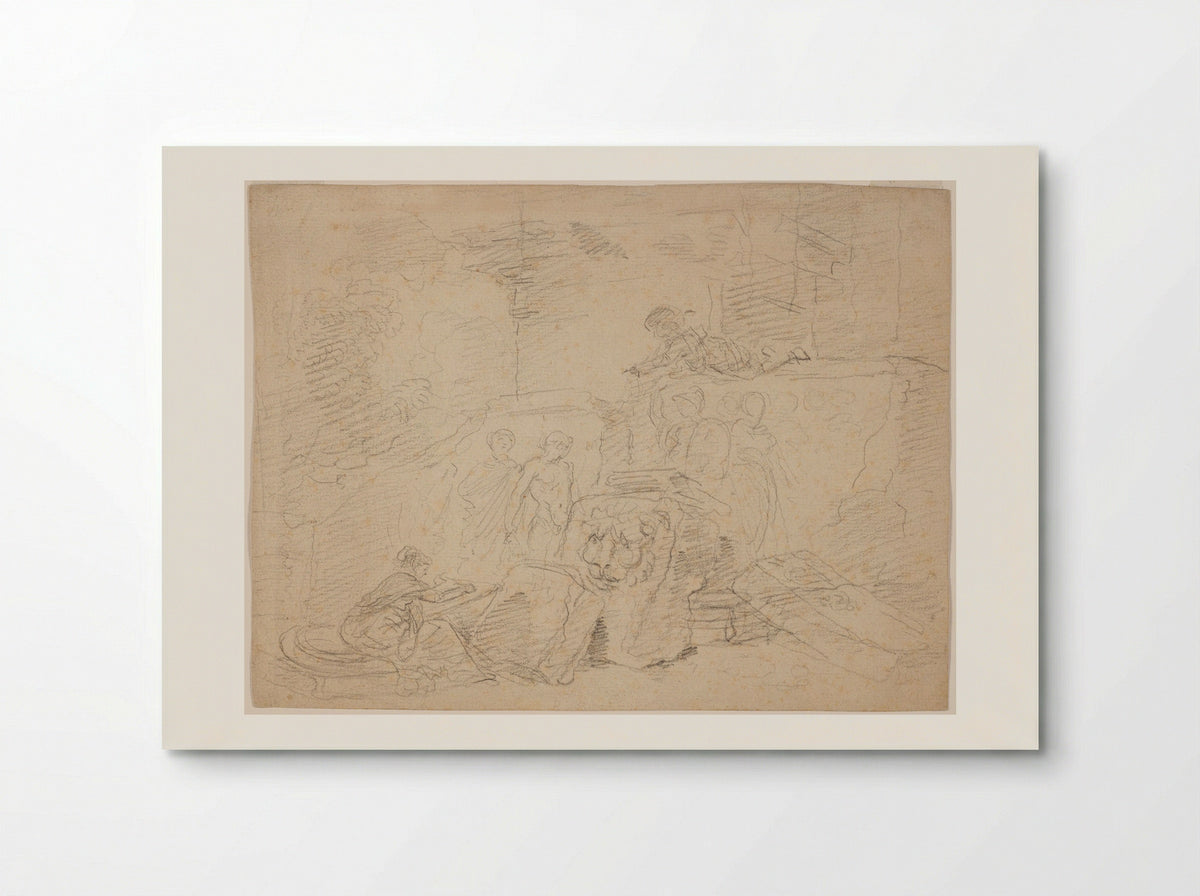 Artist Sketching amid Roman Ruins - Hubert Robert - Poster