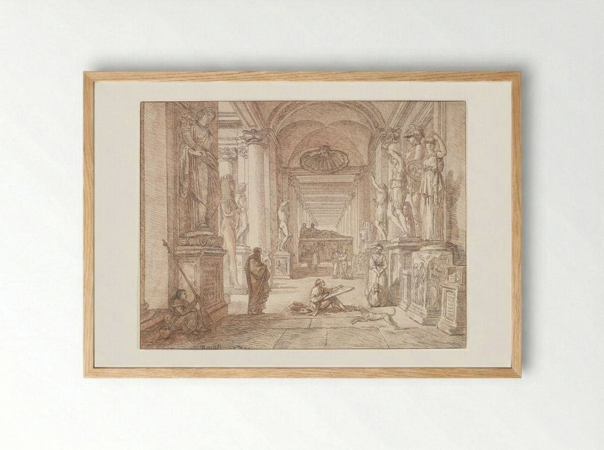 Artist Sketching in the Musei Capitolini, Rome - Jean-Robert Ango - Framed Print Wood