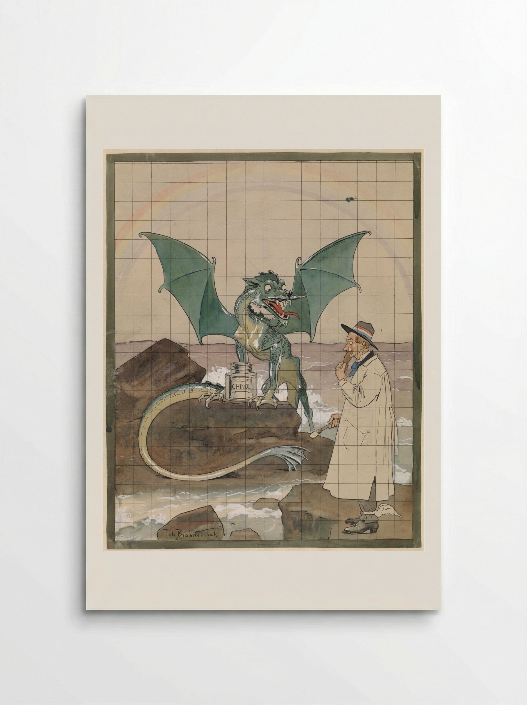 Artist with Dragon and Pot of Chinol - Johan Braakensiek - Poster