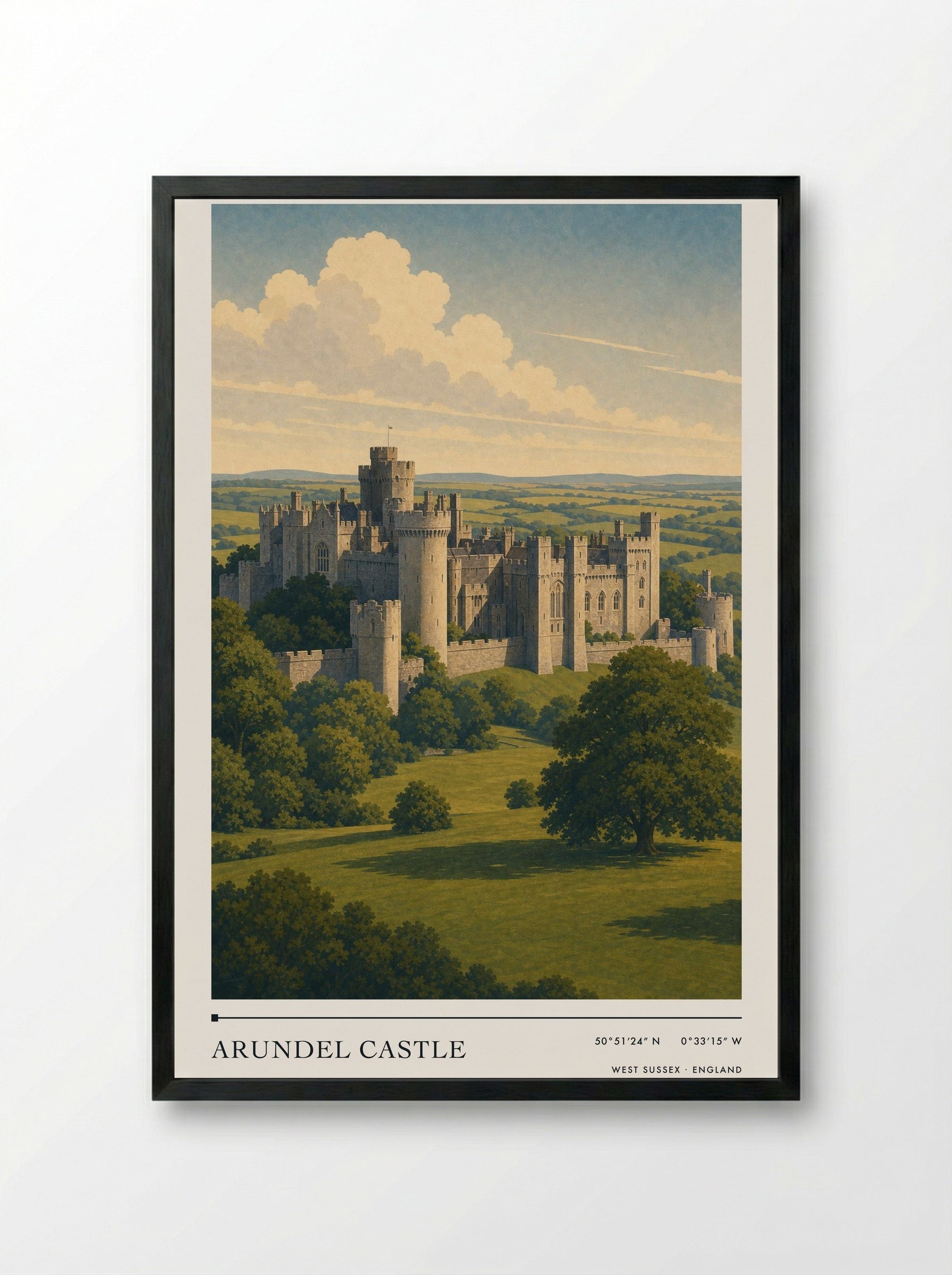 Arundel Castle West Sussex England Travel Poster - Framed Print Black