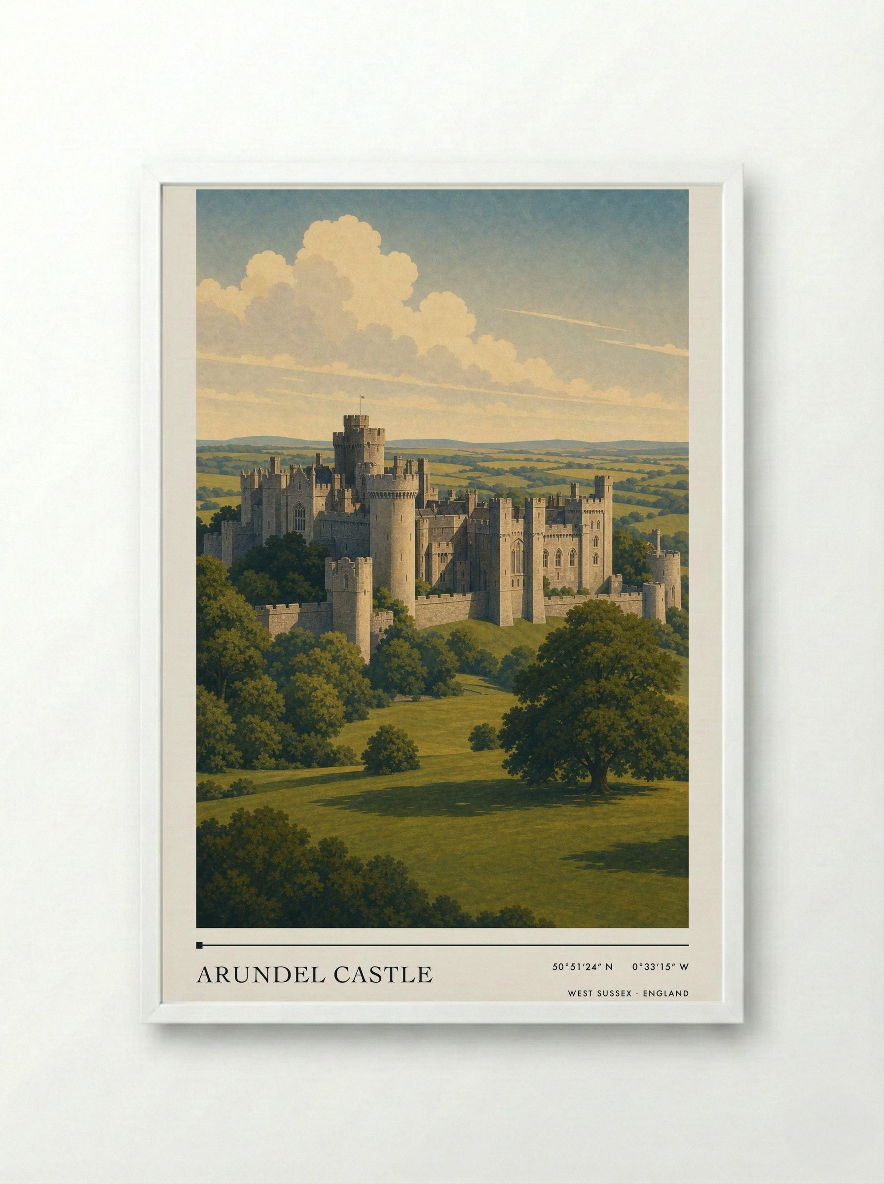 Arundel Castle West Sussex England Travel Poster - Framed Print White