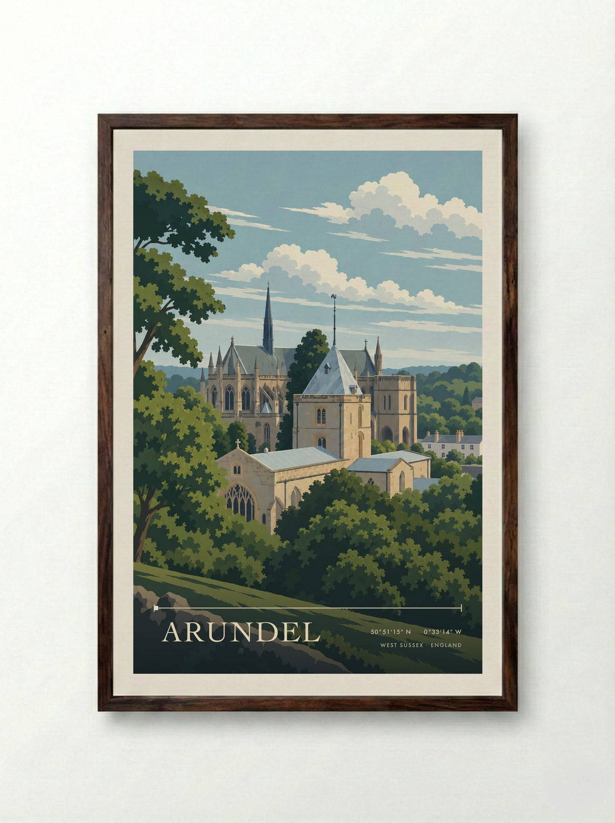 Arundel, West Sussex | Travel Poster - Framed Print Dark Wood