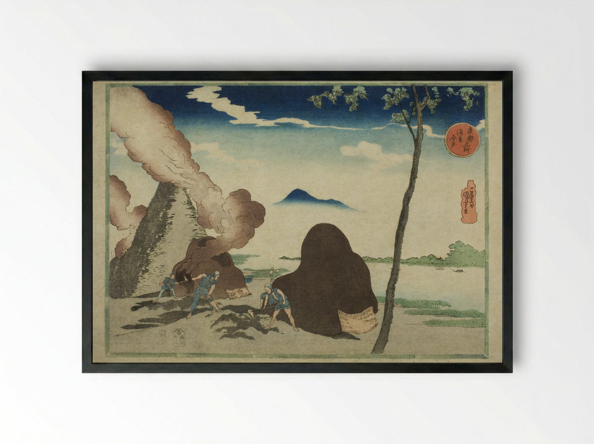 Asakusa Imado, from the series Famous Places in the Eastern Capital (Toto Meisho) - Utagawa Kuniyoshi - Framed Print Black