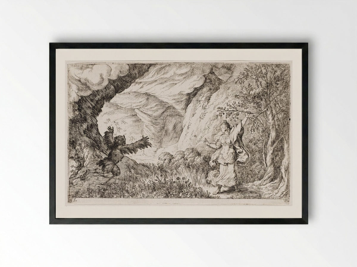 Ascalaphus Is Transformed into an Owl by Ceres - Johann Wilhelm Baur - Framed Print Black