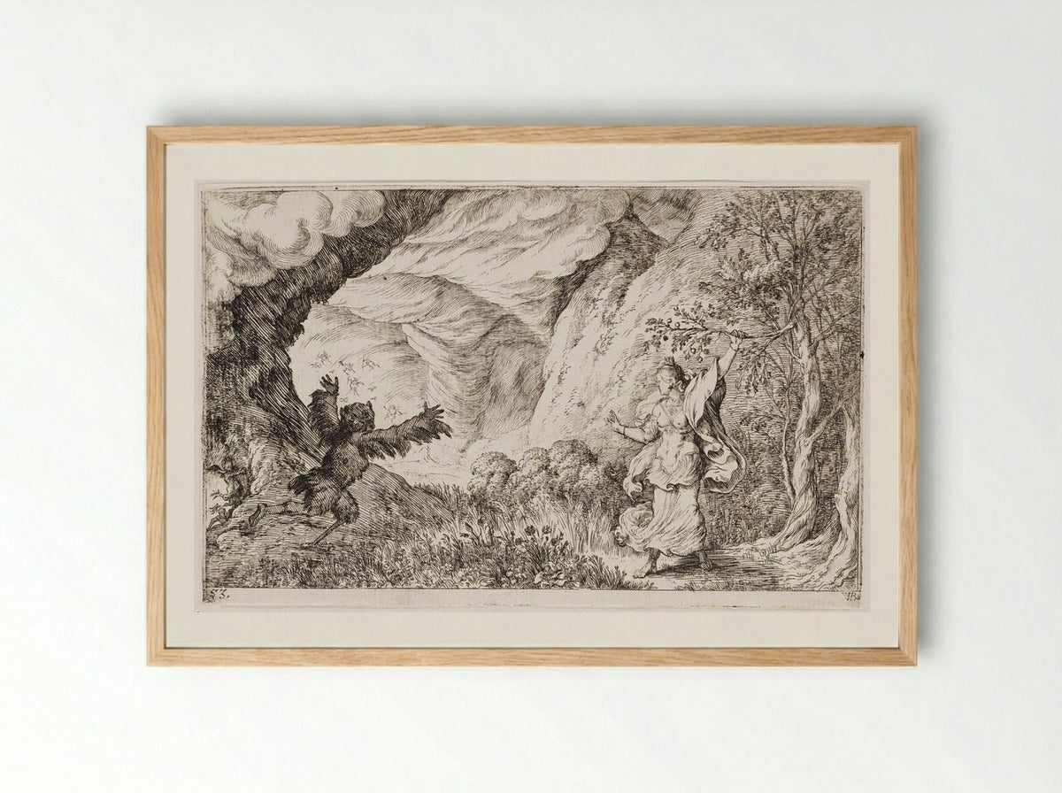 Ascalaphus Is Transformed into an Owl by Ceres - Johann Wilhelm Baur - Framed Print Wood