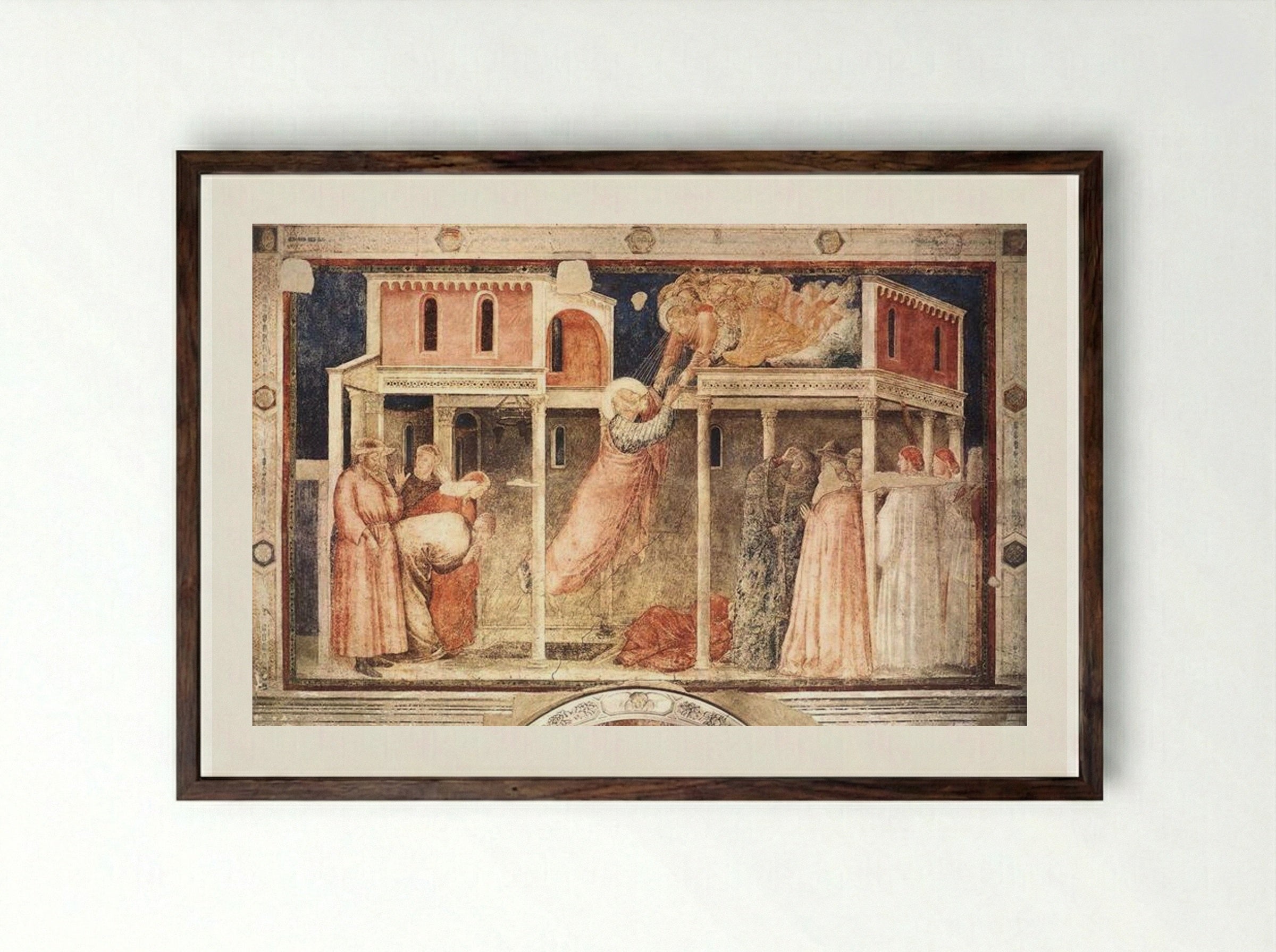 Ascension of Saint John the Evangelist - Giotto di Bondone - Framed Print Dark Wood