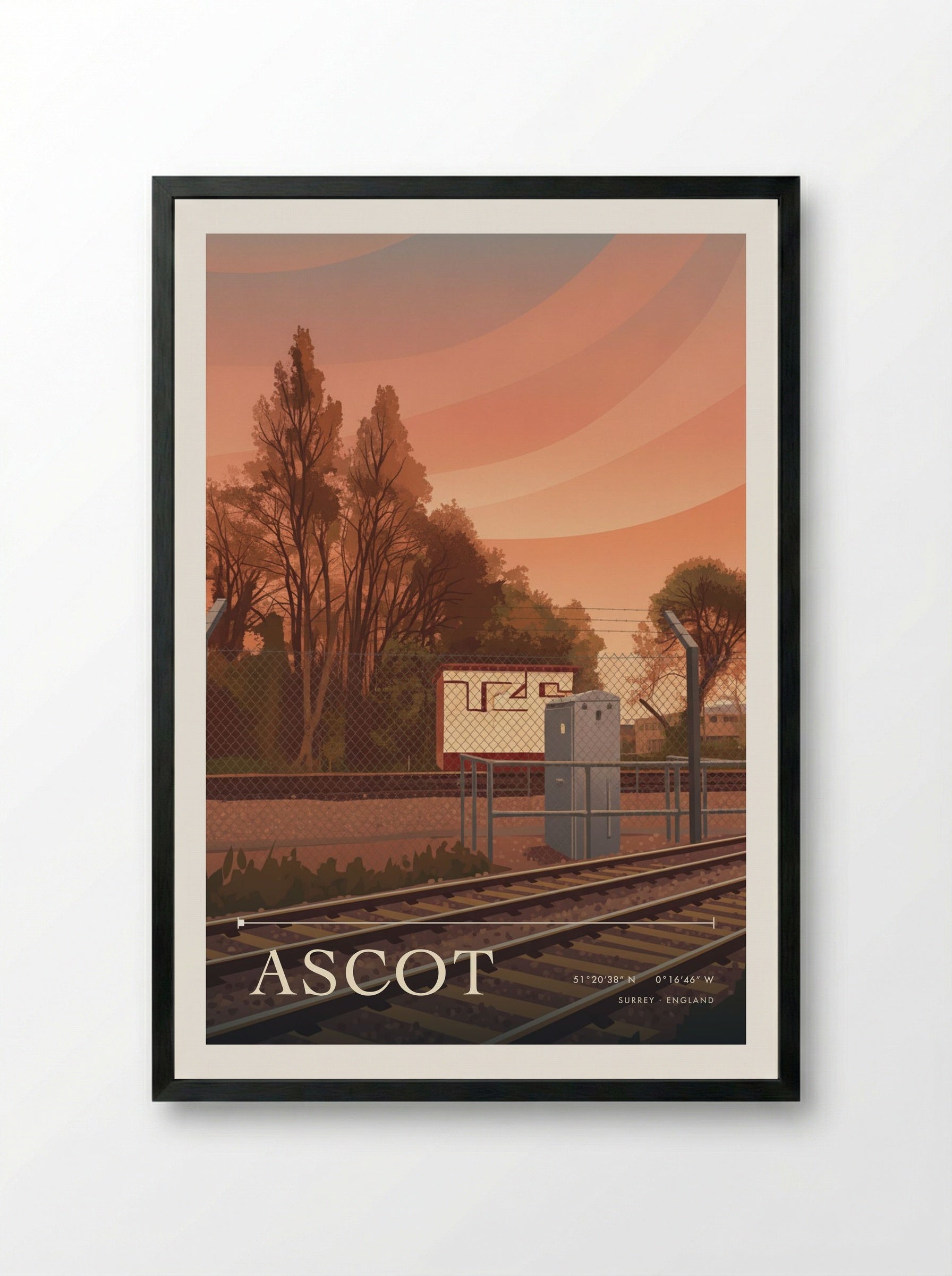 Ascot Surrey England Travel Poster - Framed Print Black