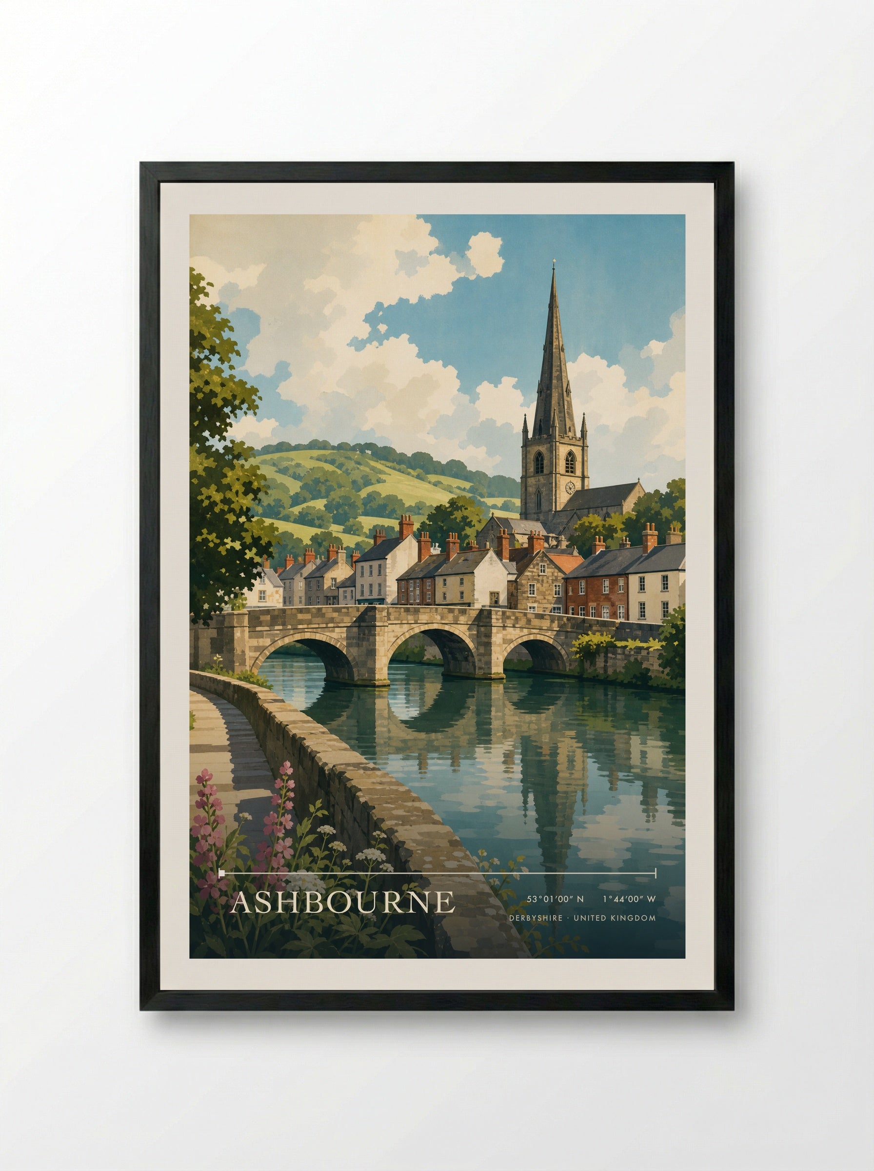 Ashbourne Derbyshire United Kingdom Travel Poster - Framed Print Black