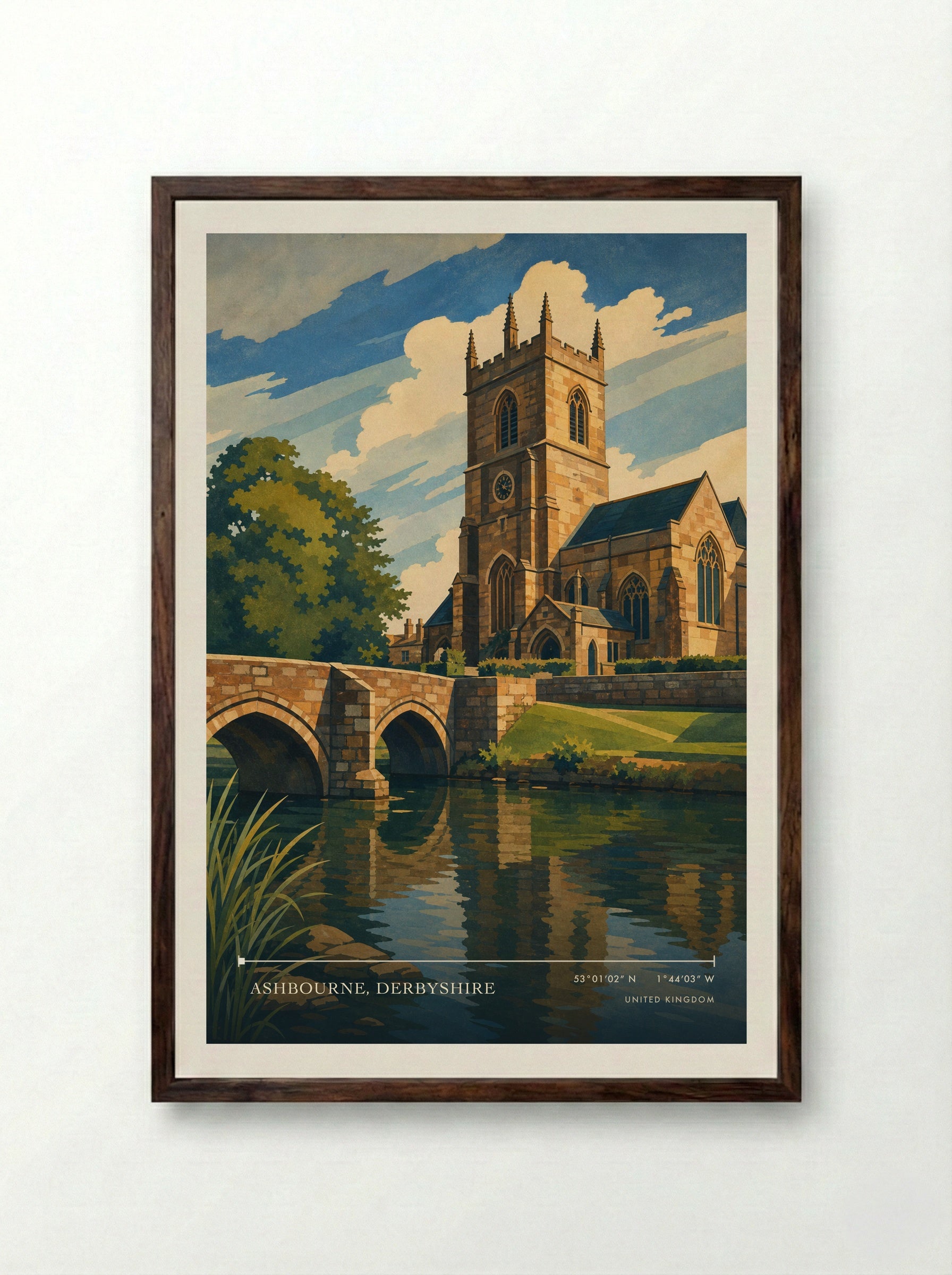 Ashbourne, Derbyshire United Kingdom Travel Poster - Framed Print Dark Wood