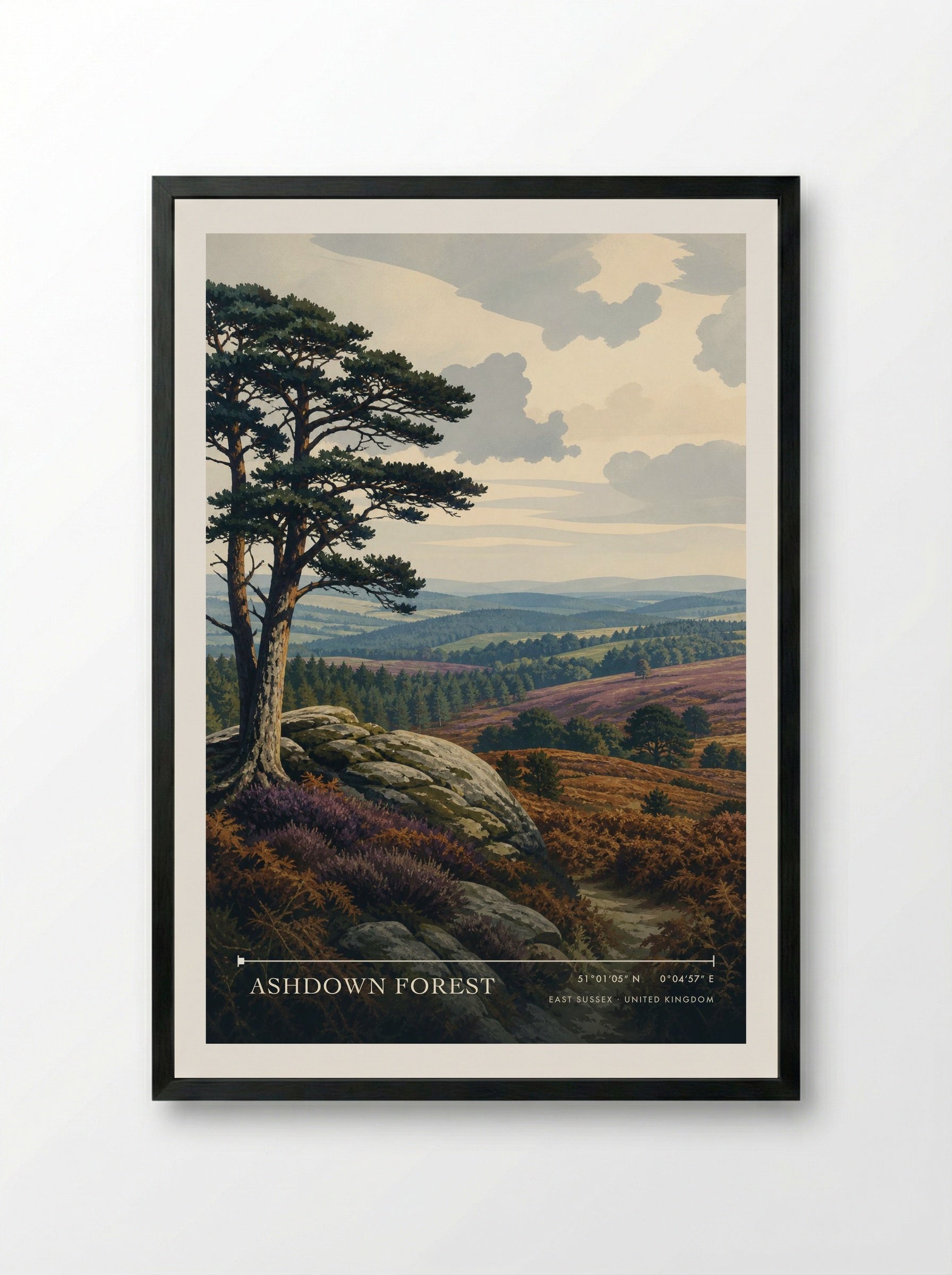 Ashdown Forest East Sussex United Kingdom Travel Poster - Framed Print Black