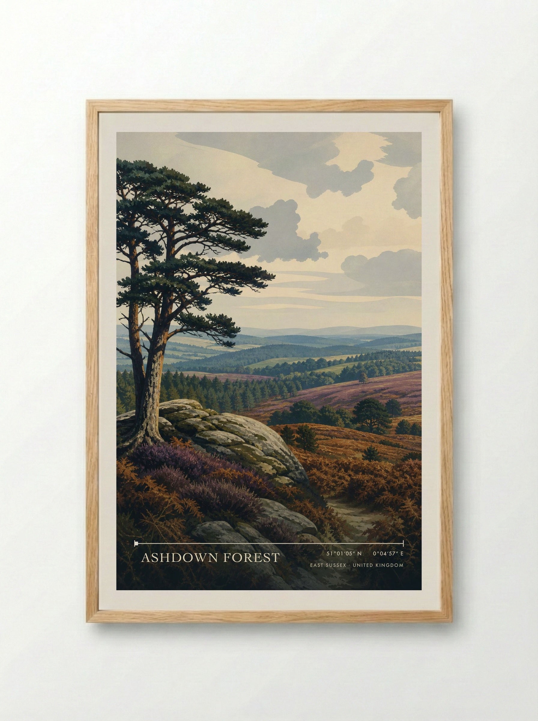 Ashdown Forest East Sussex United Kingdom Travel Poster - Framed Print Wood