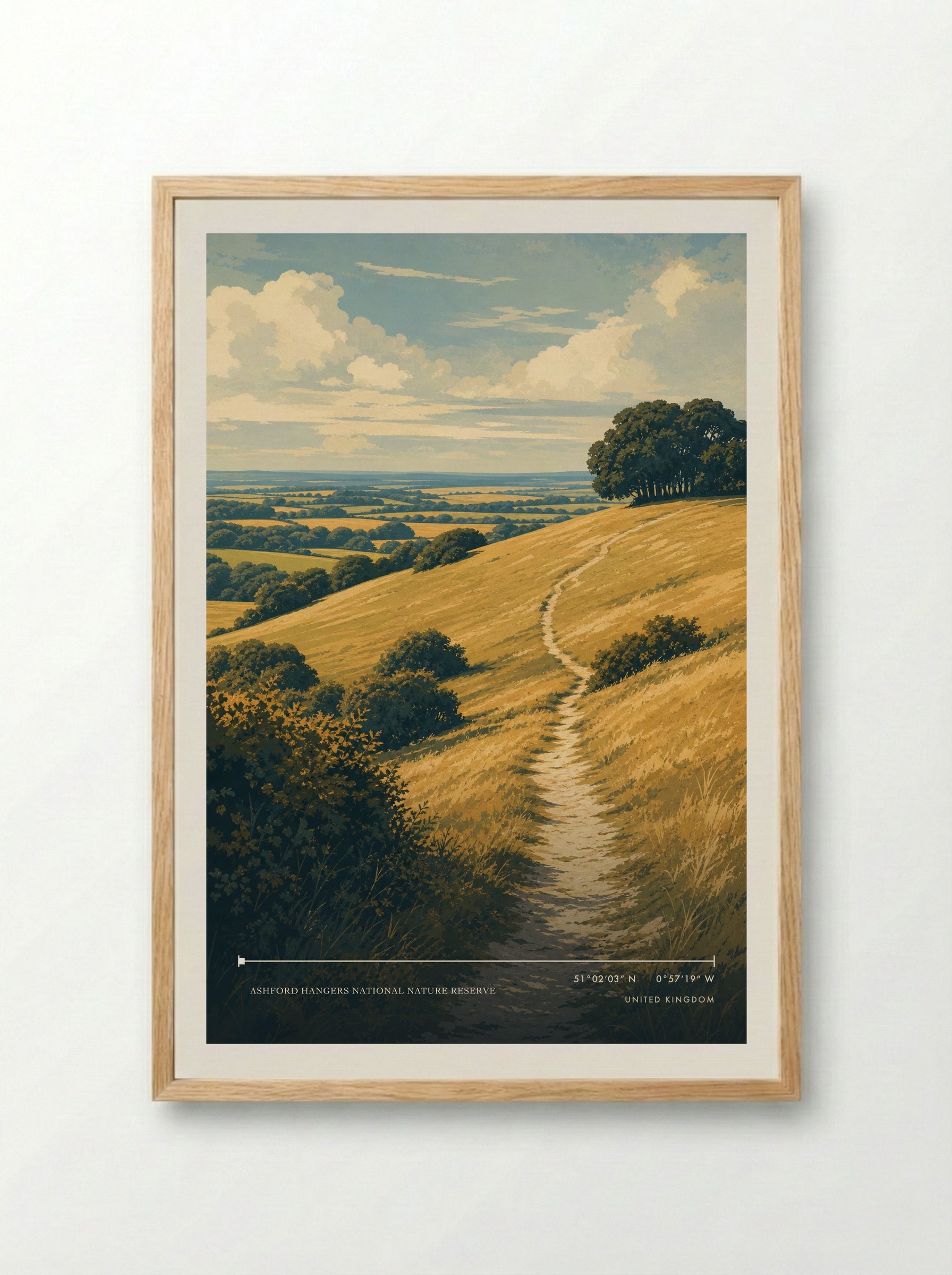 Ashford Hangers National Nature Reserve United Kingdom Travel Poster - Framed Print Wood