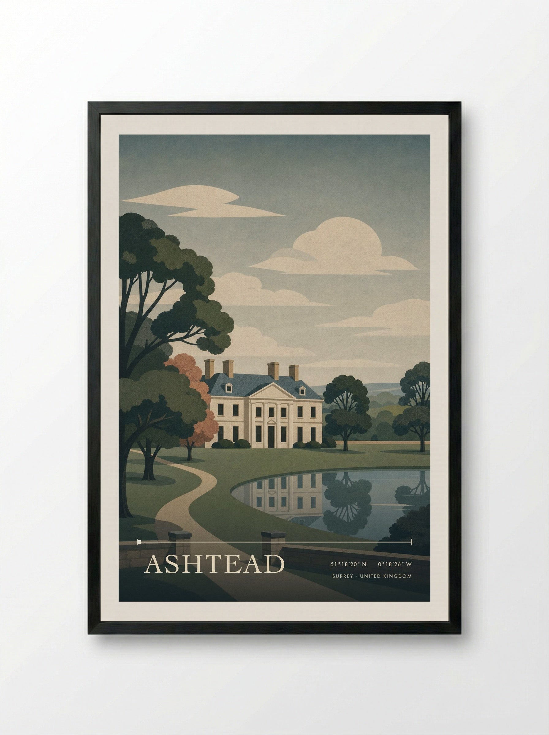 Ashtead Surrey United Kingdom Travel Poster - Framed Print Black