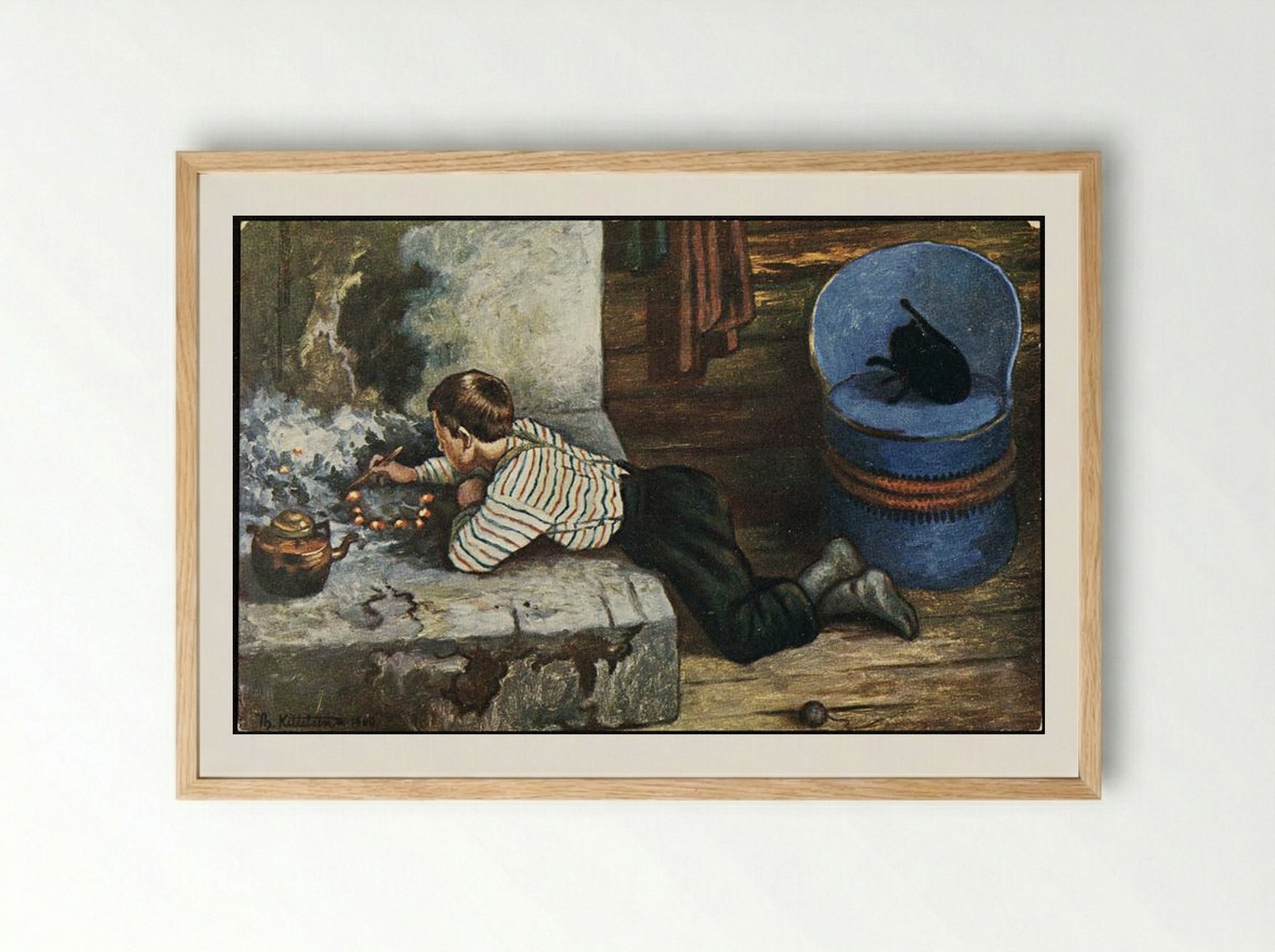 Askeladden by the Hearth - Theodor Severin Kittelsen - Framed Print Wood