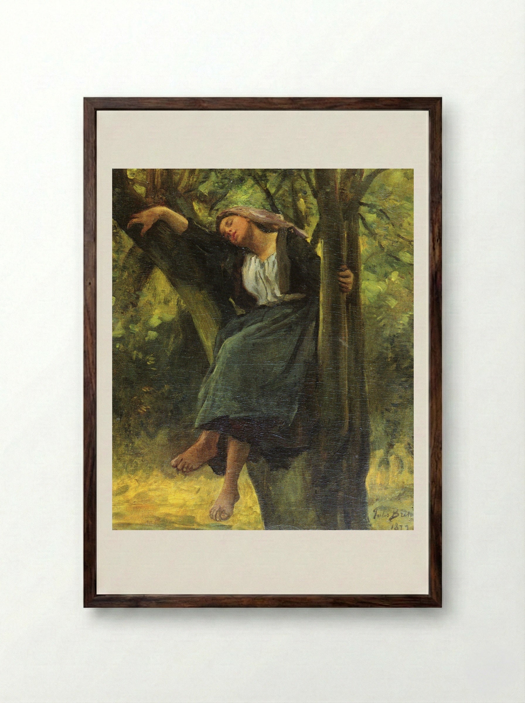 Asleep In The Woods - Jules Breton - Framed Print Dark Wood
