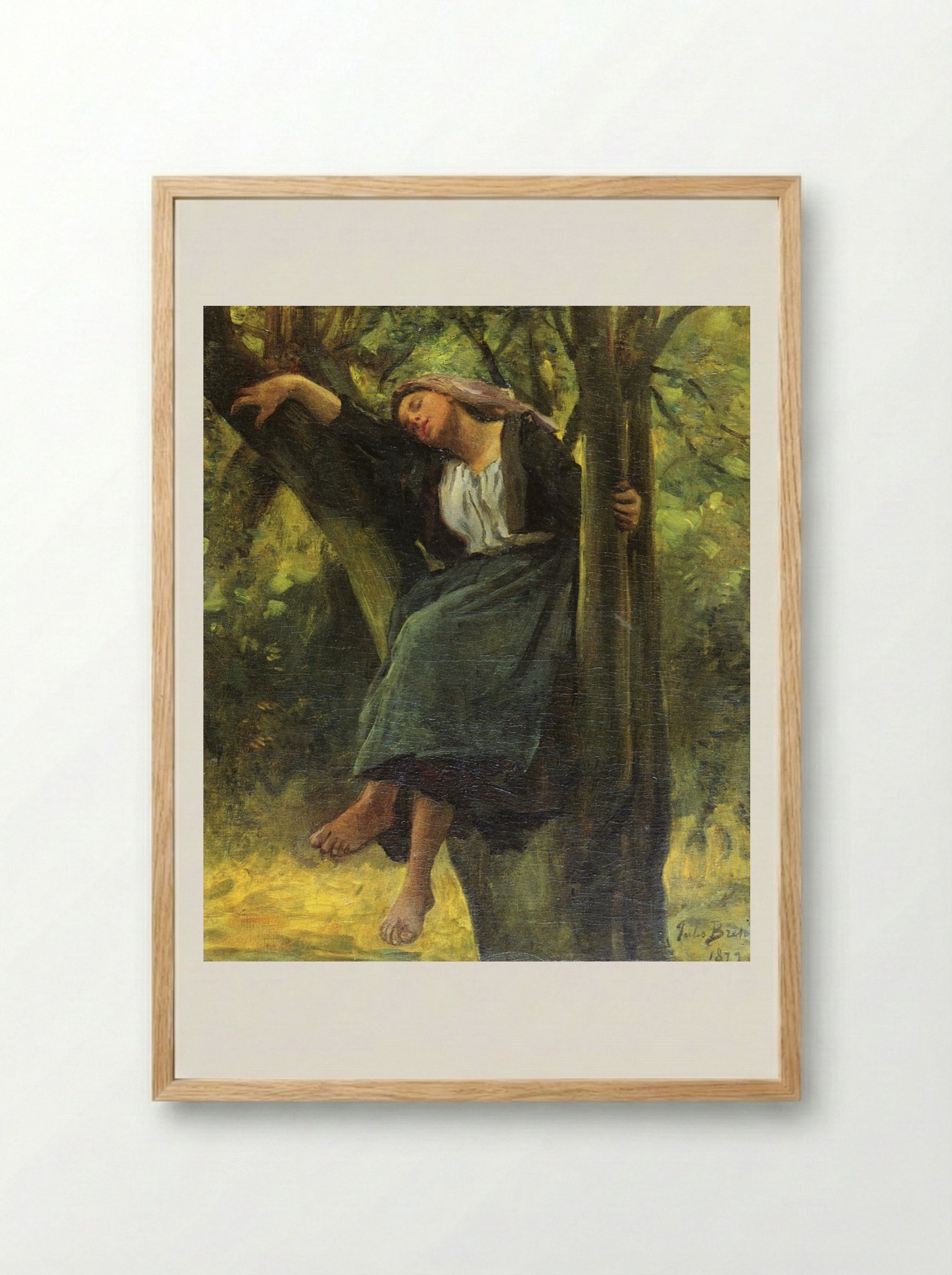 Asleep In The Woods - Jules Breton - Framed Print Wood