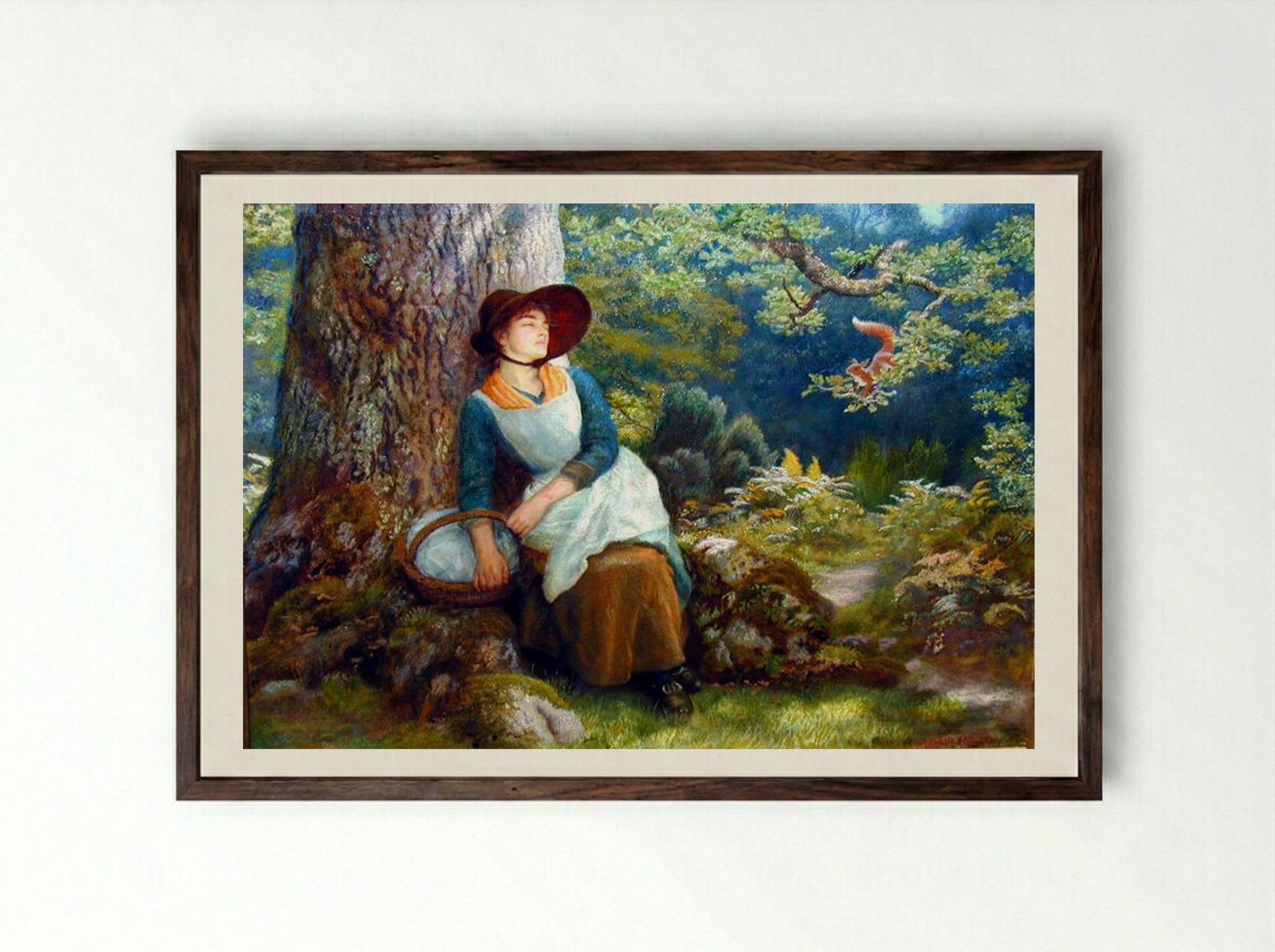 Asleep in the Woods - Arthur Hughes - Framed Print Dark Wood