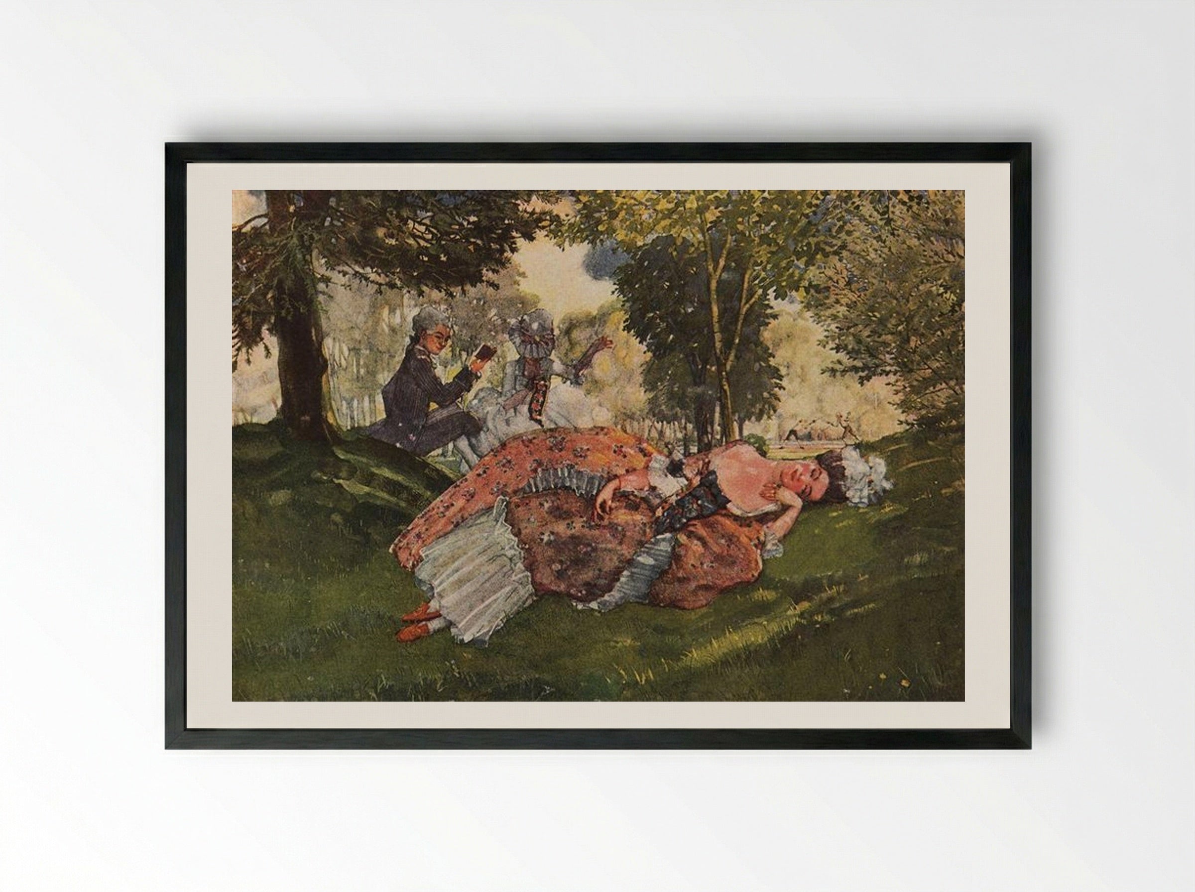 Asleep on the Grass - Konstantin Somov - Framed Print Black