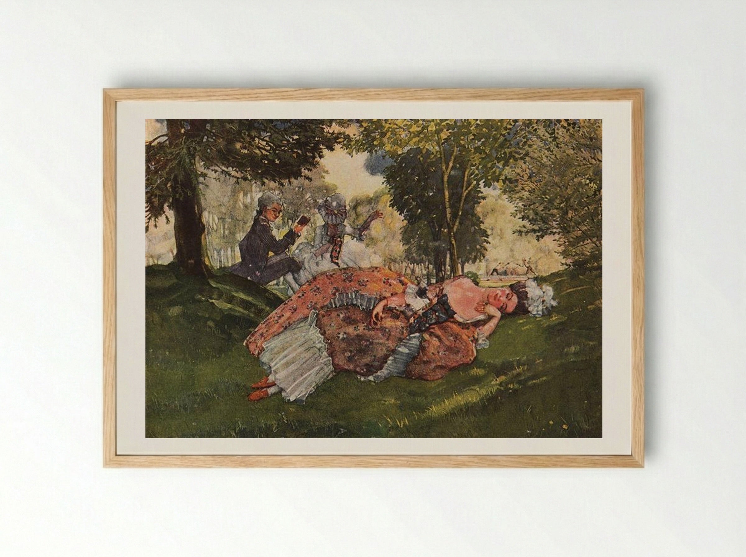 Asleep on the Grass - Konstantin Somov - Framed Print Wood