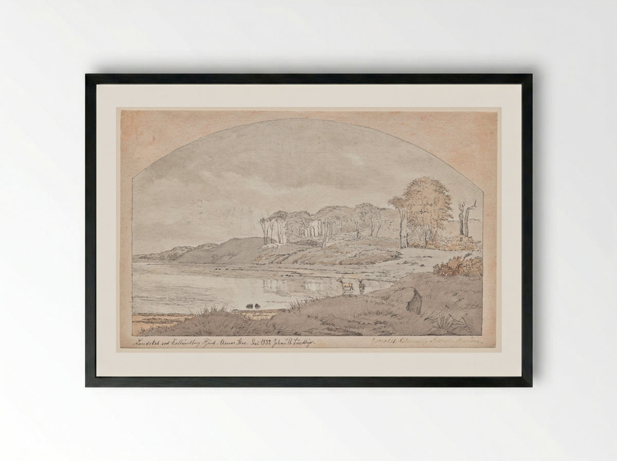 Asnæs Skov, Bay at Kalundborg Fjord - Johan Thomas Lundbye - Framed Print Black