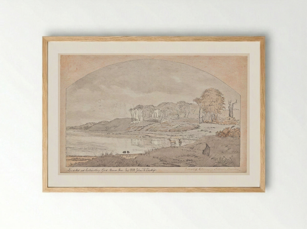Asnæs Skov, Bay at Kalundborg Fjord - Johan Thomas Lundbye - Framed Print Wood