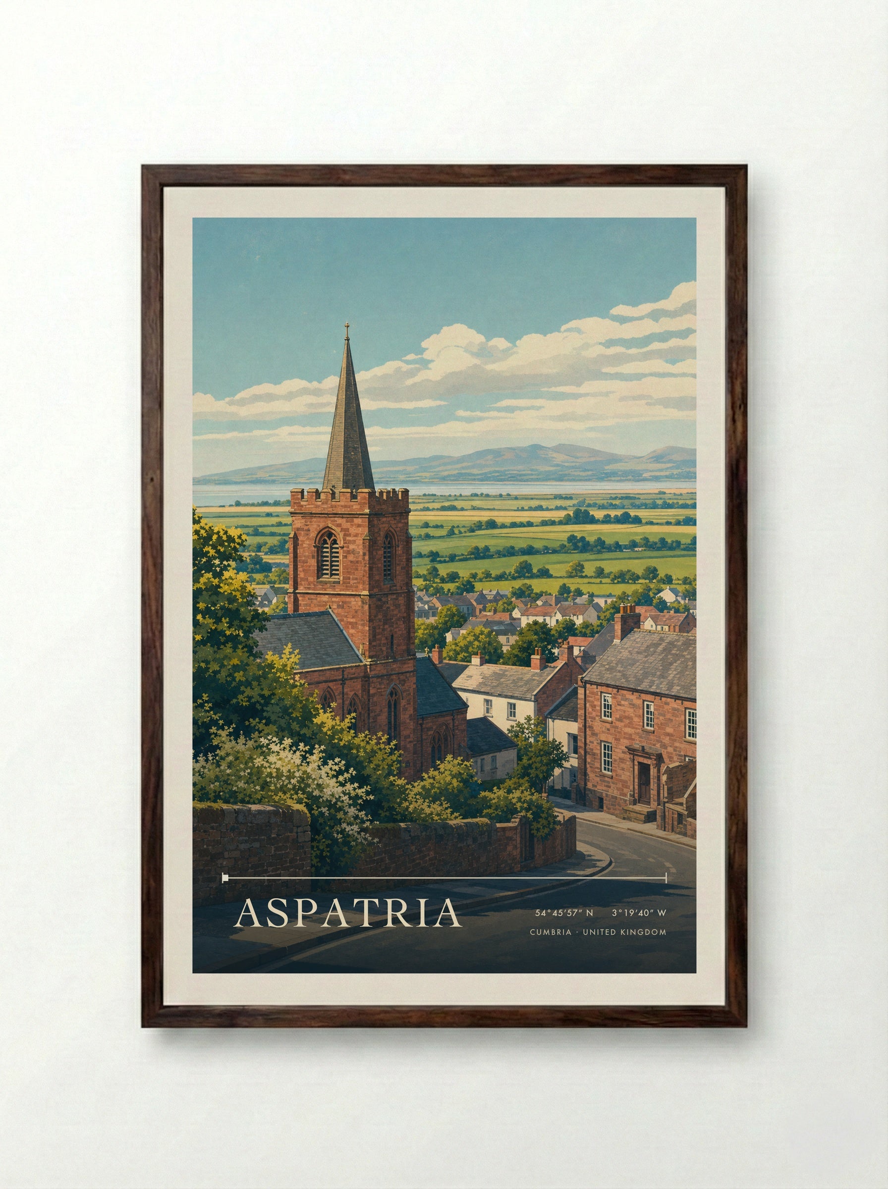 Aspatria Cumbria United Kingdom Travel Poster - Framed Print Dark Wood