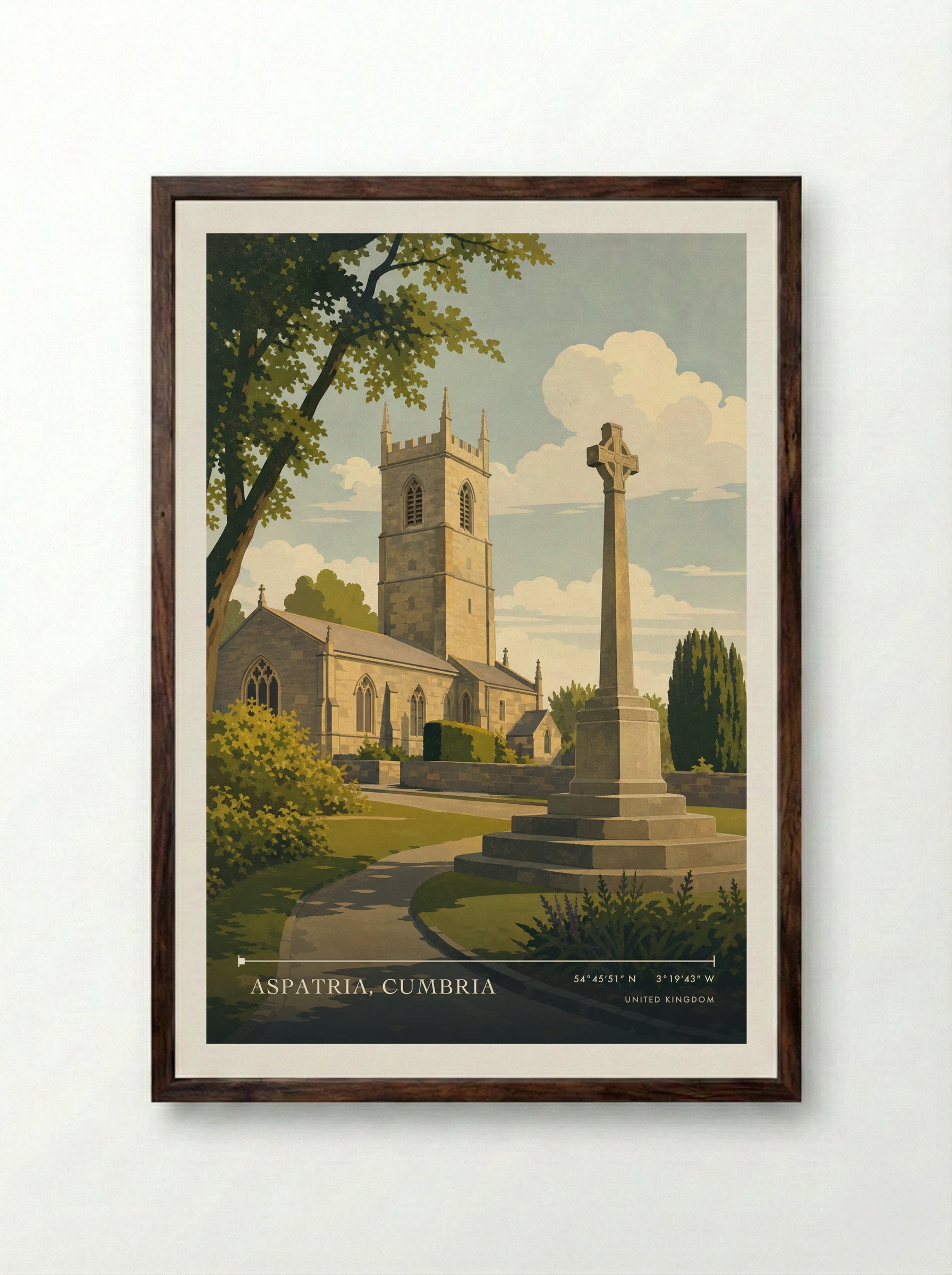 Aspatria, Cumbria United Kingdom Travel Poster - Framed Print Dark Wood