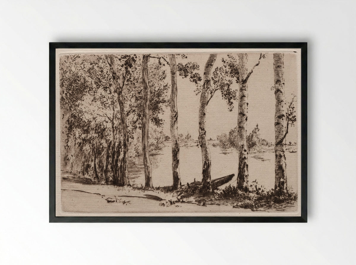 Aspens on the Bank of the Seine - Félix Bracquemond - Framed Print Black