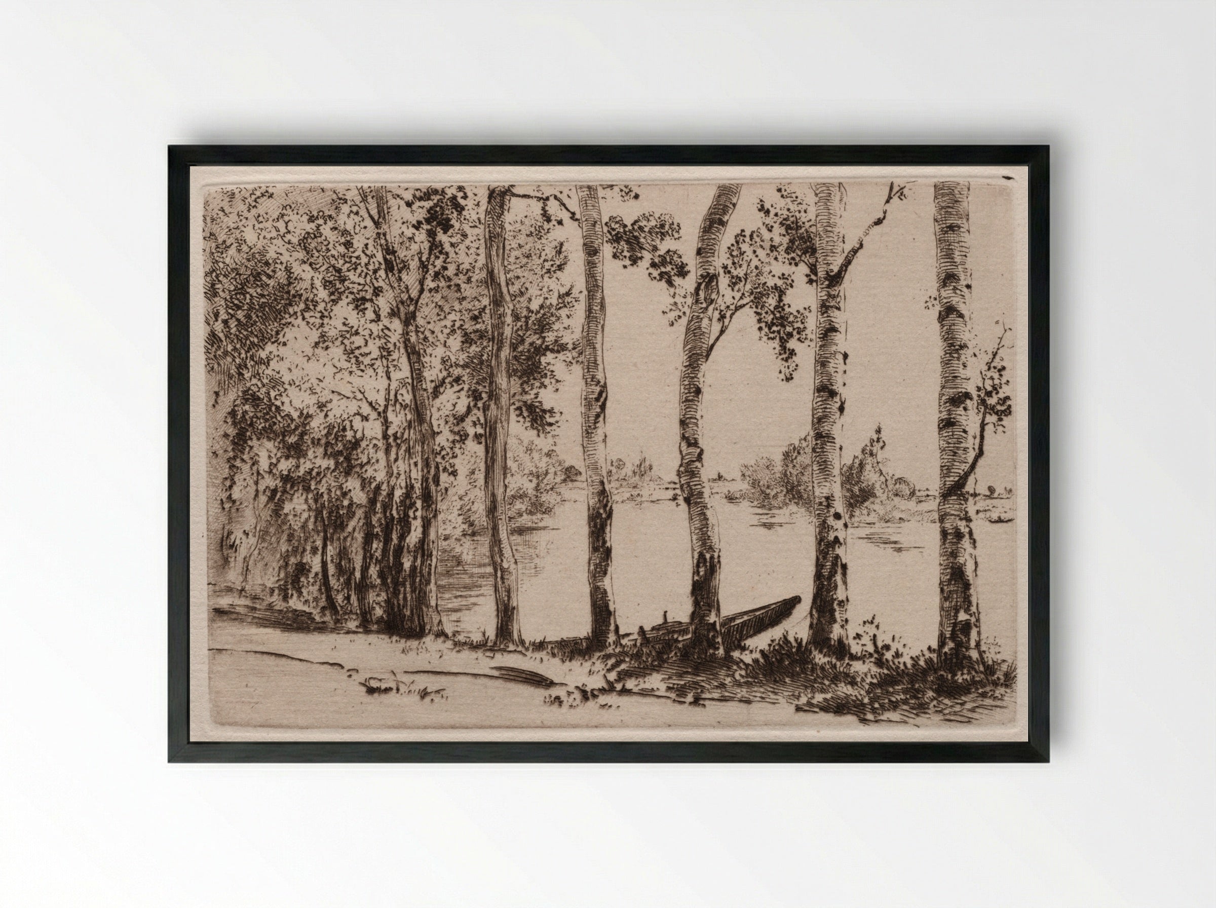 Aspens on the Bank of the Seine - Félix Bracquemond - Framed Print Black