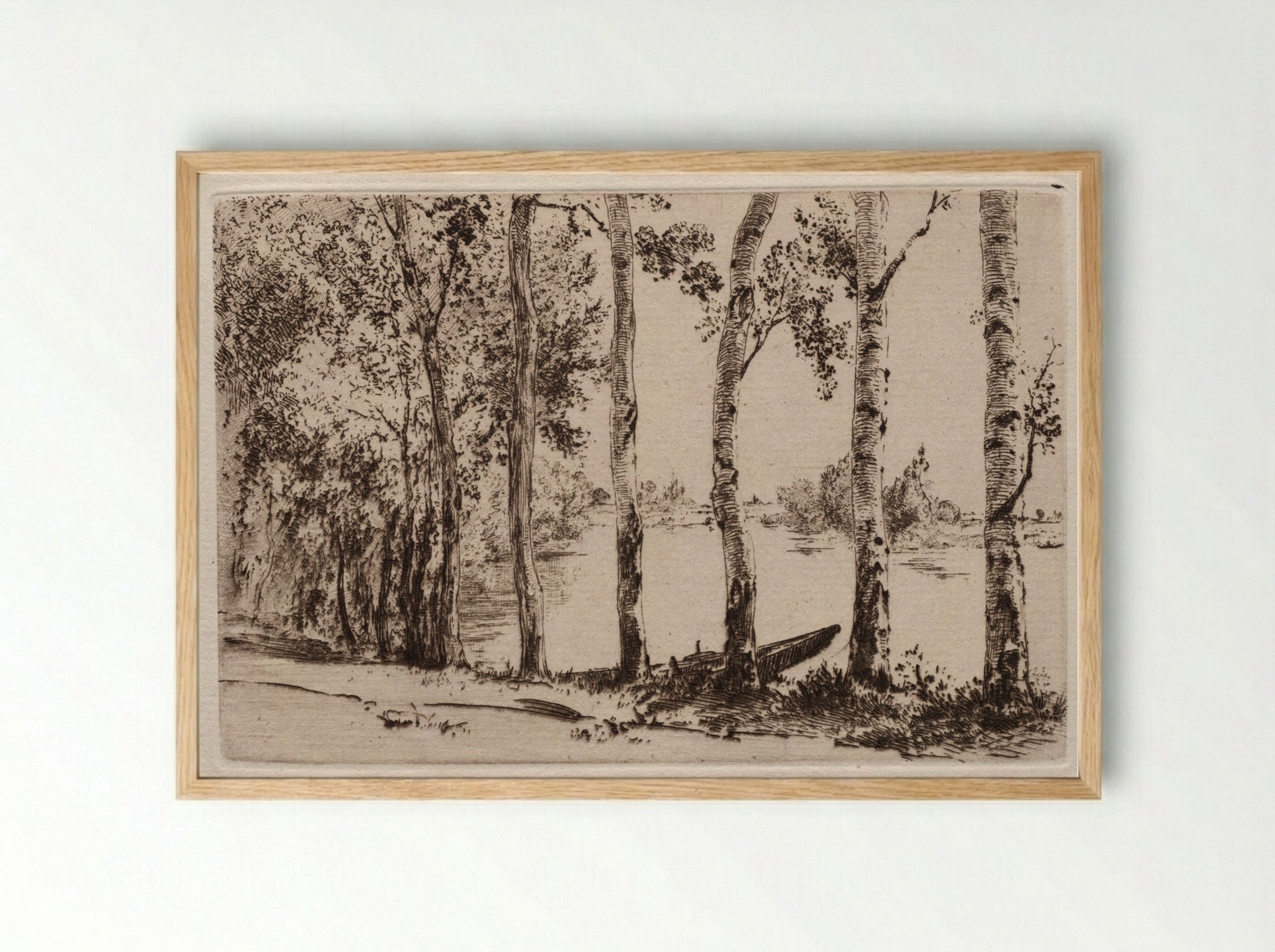 Aspens on the Bank of the Seine - Félix Bracquemond - Framed Print Wood
