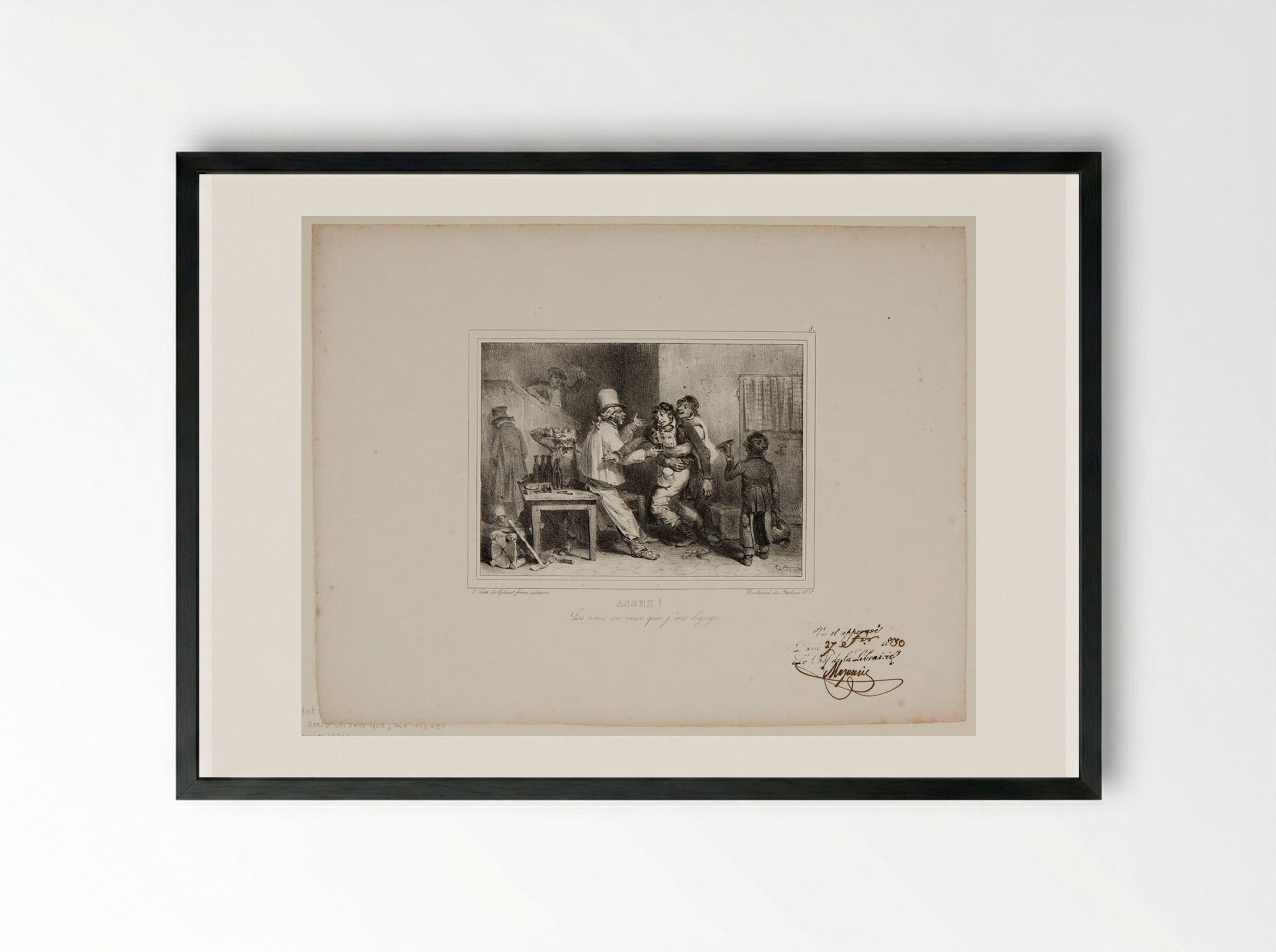 Assez! Les amis un verre que j'me dégorge - Denis-Auguste-Marie Raffet - Framed Print Black