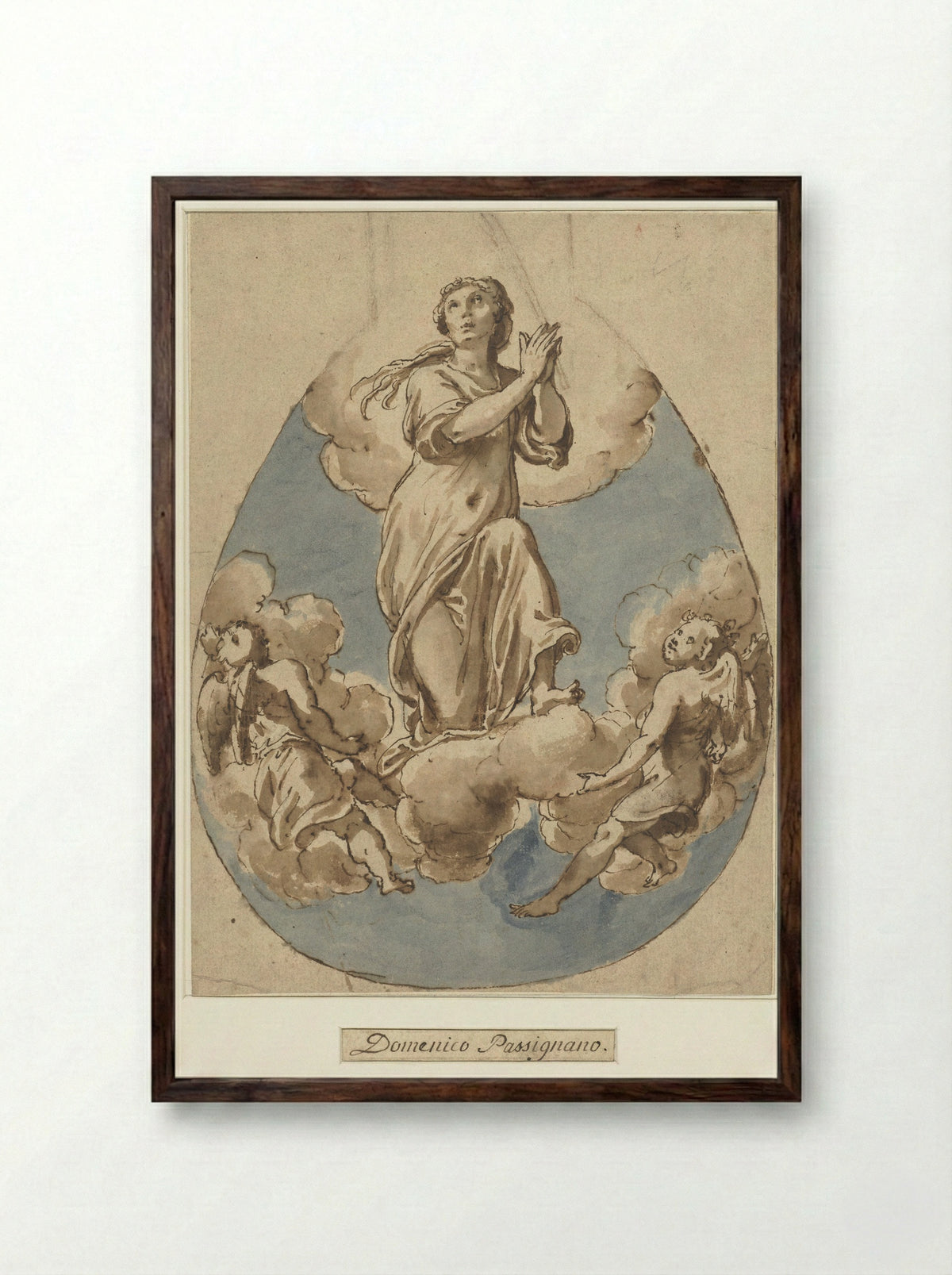 Assumption of the Virgin or a Female Martyr - Cesare Nebbia - Framed Print Dark Wood