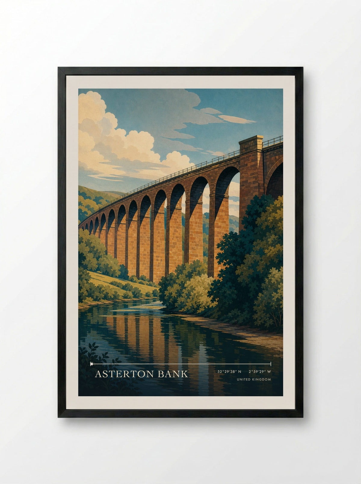 Asterton Bank United Kingdom Travel Poster - Framed Print Black