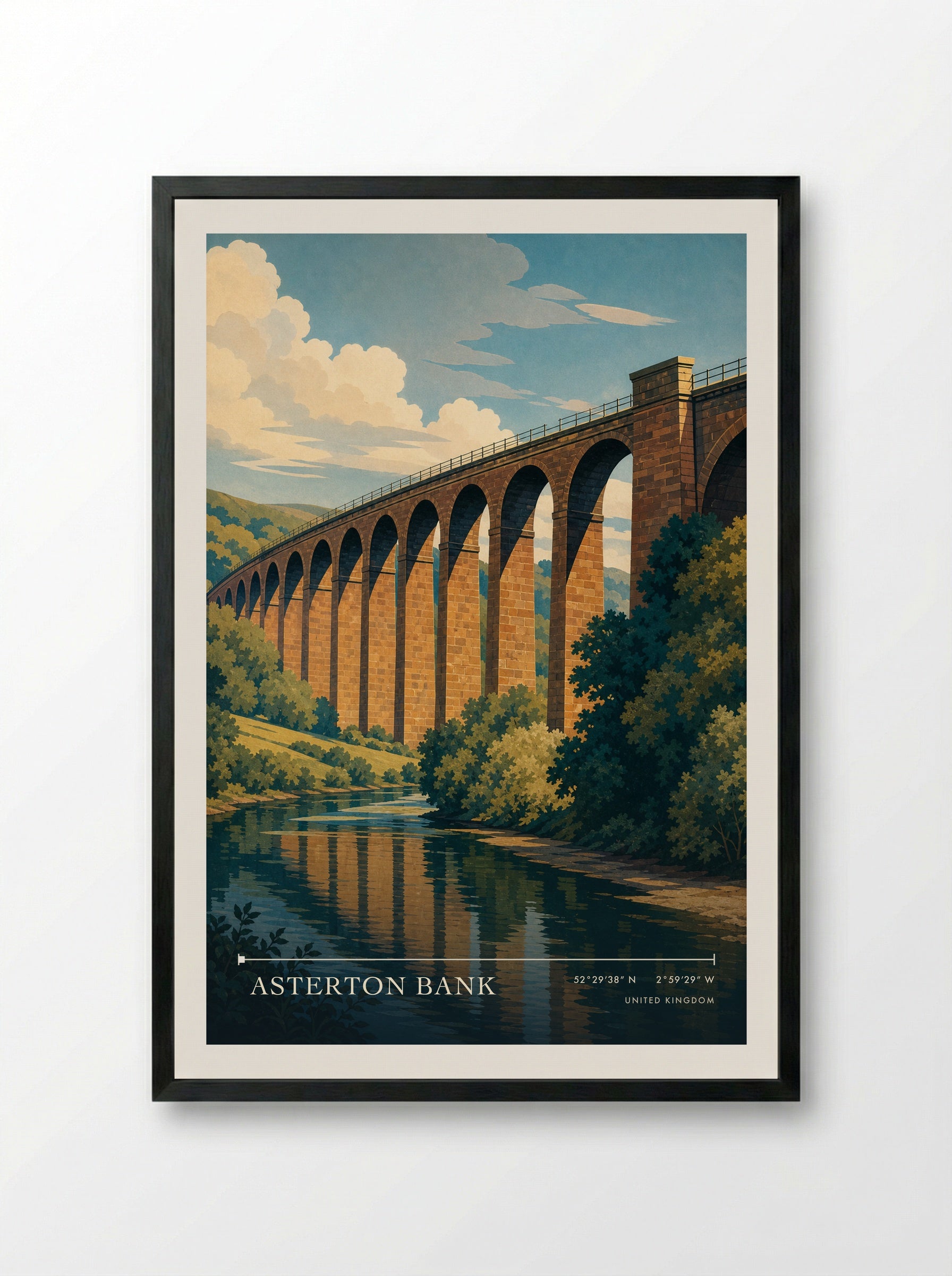 Asterton Bank United Kingdom Travel Poster - Framed Print Black