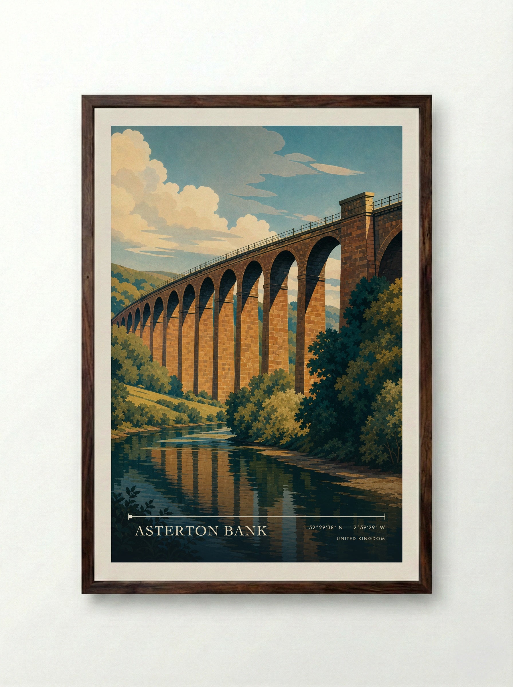 Asterton Bank United Kingdom Travel Poster - Framed Print Dark Wood
