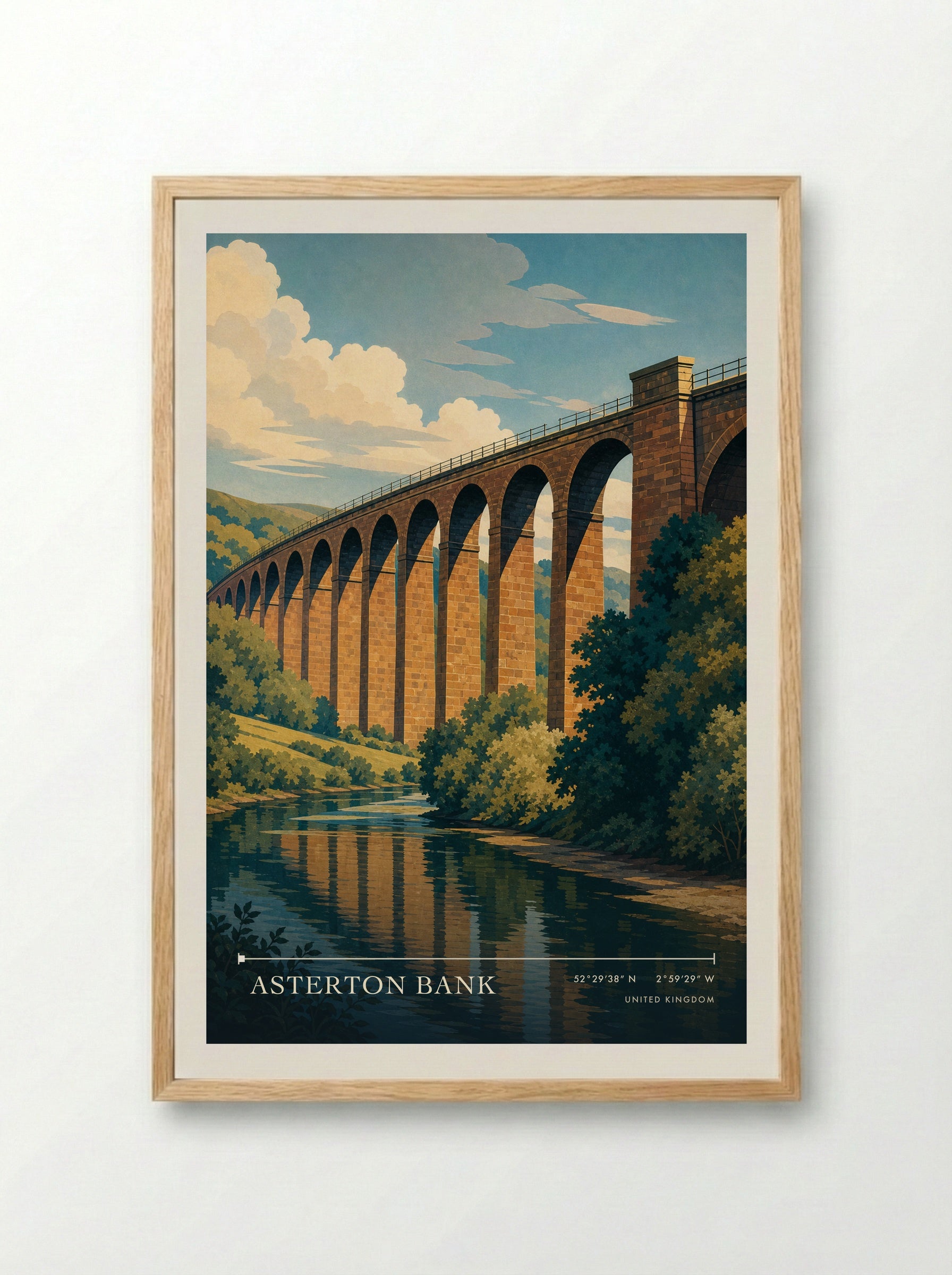 Asterton Bank United Kingdom Travel Poster - Framed Print Wood