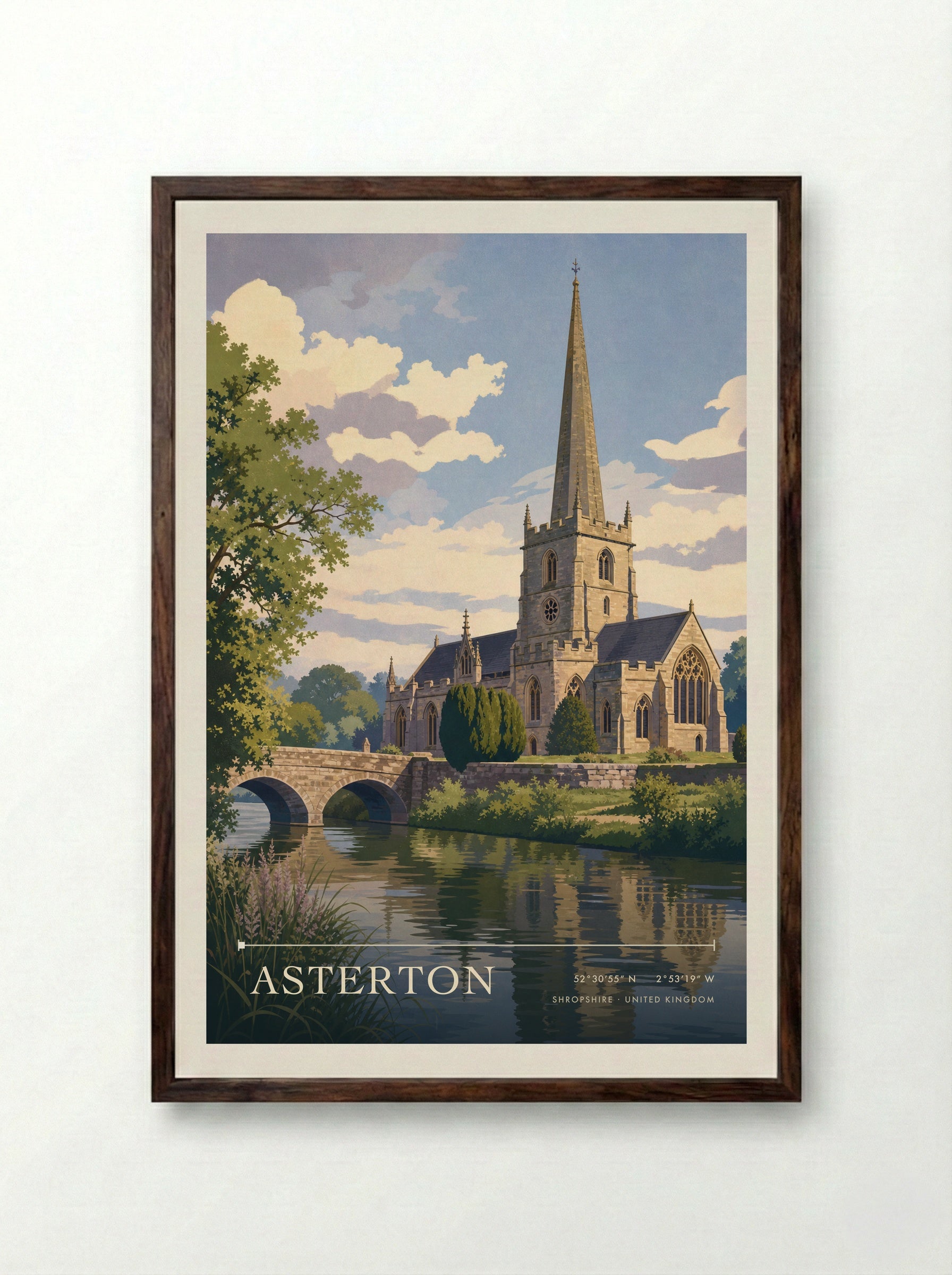 Asterton Shropshire United Kingdom Travel Poster - Framed Print Dark Wood