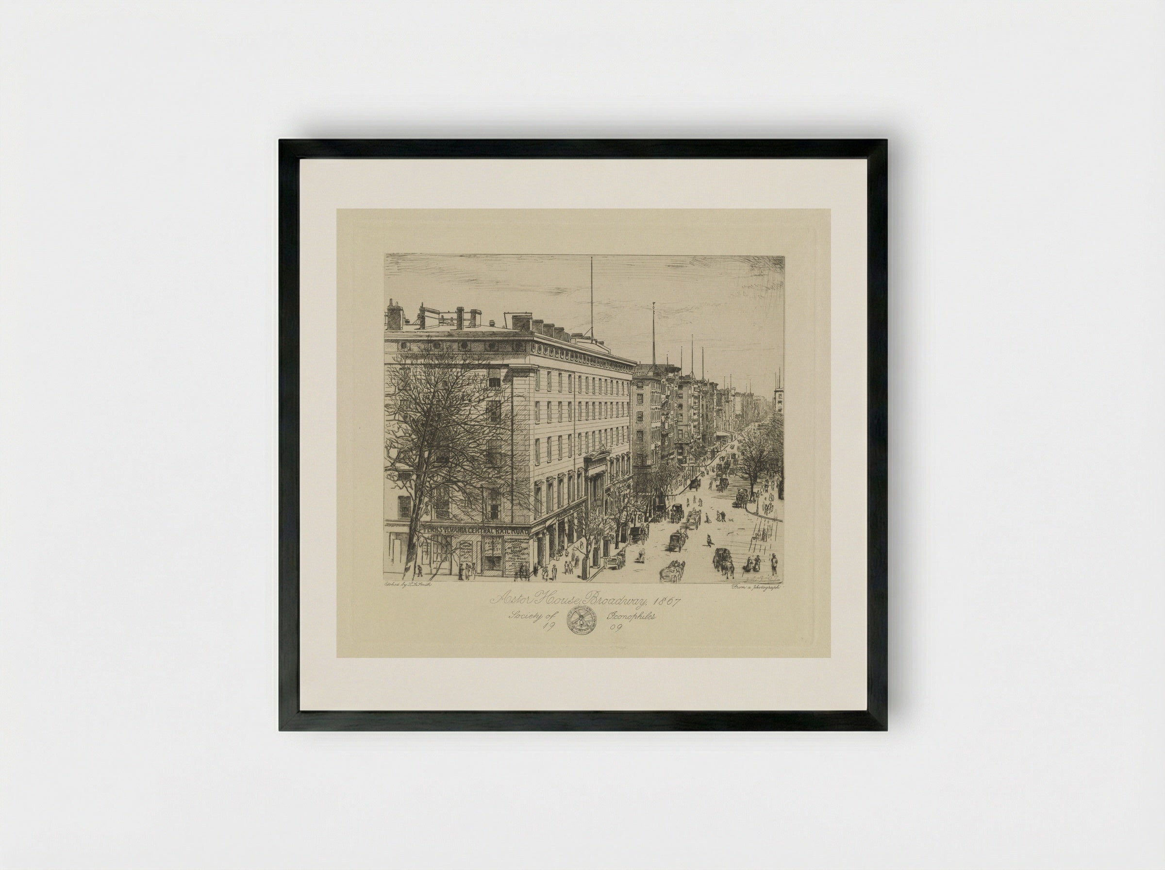 Astor House, Broadway, 1867 - Sidney L. Smith - Framed Print Black