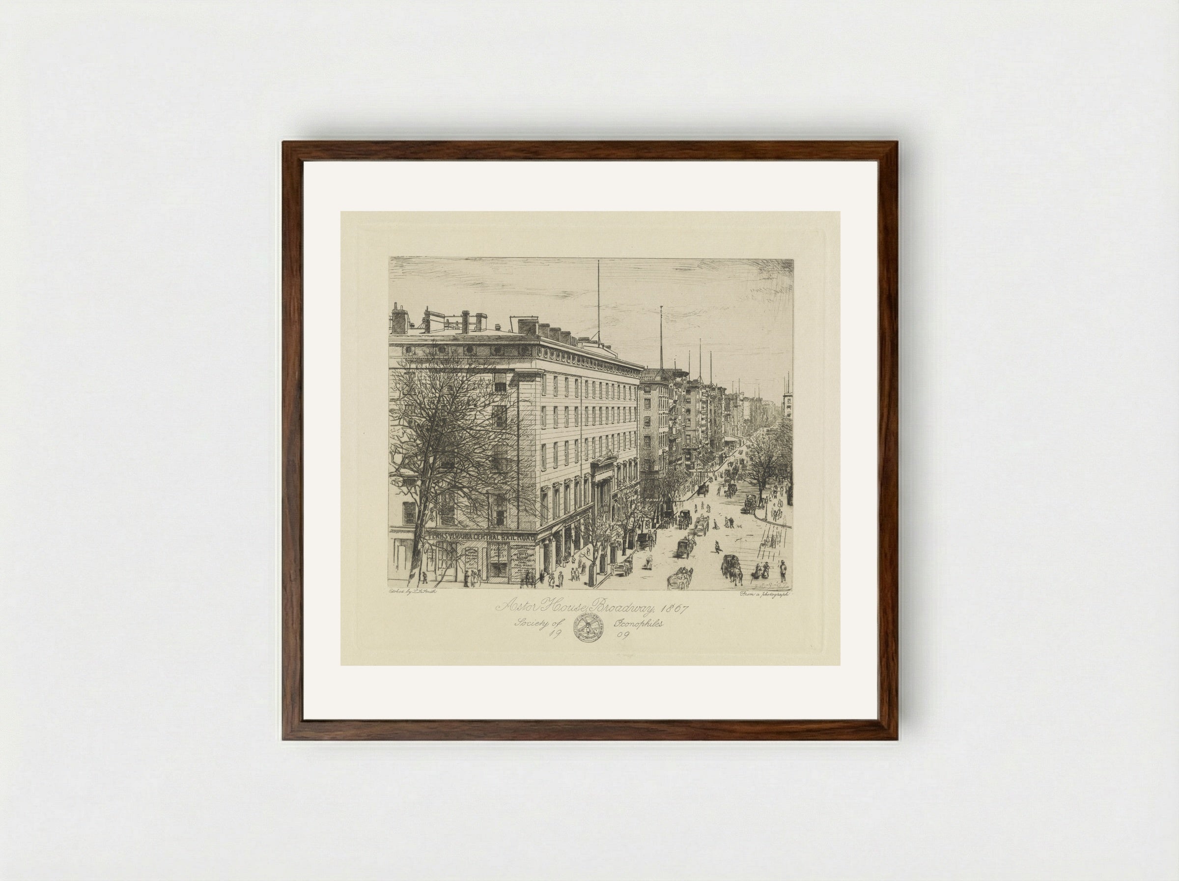 Astor House, Broadway, 1867 - Sidney L. Smith - Framed Print Dark Wood