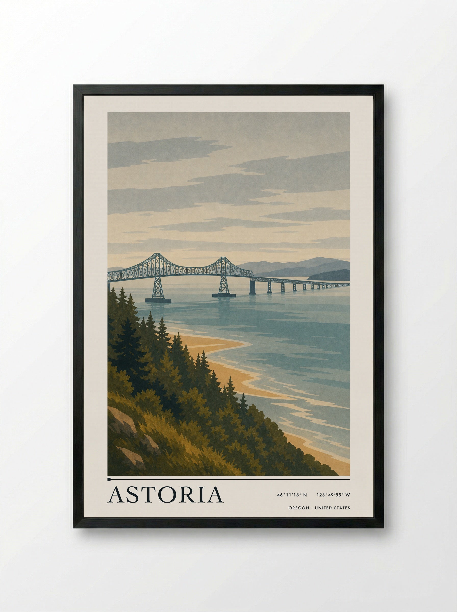 Astoria Travel Poster Artwork - Framed Print Black