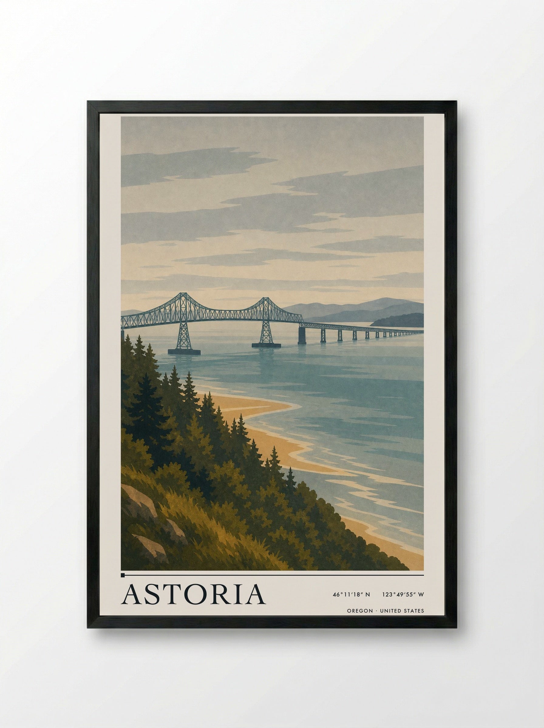 Astoria Travel Poster Artwork - Framed Print Black